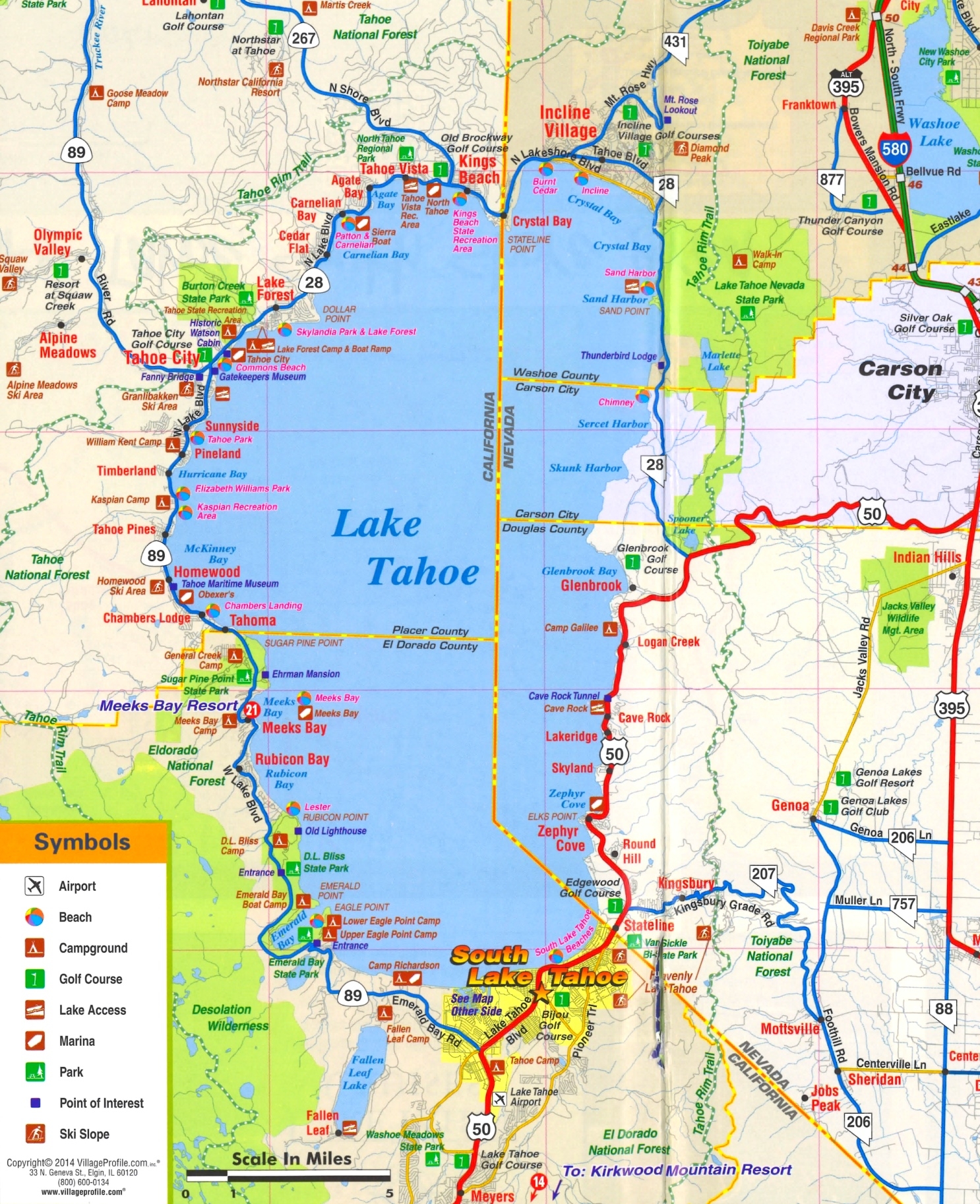 Lake Tahoe Tourist Attractions Map Ontheworldmap Lake Tahoe Tourist Attractions Map Ontheworldmap