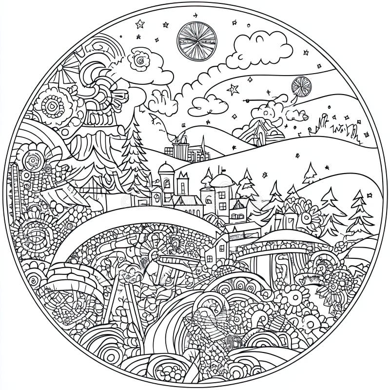 Landscape Adult Printable Coloring Pages Stock Illustrations 85 