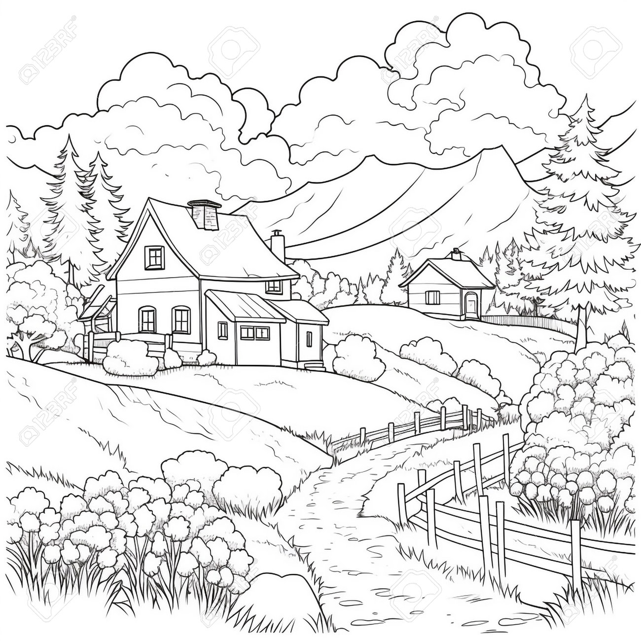 Landscape Coloring Pages Stock Photo Picture And Royalty Free 