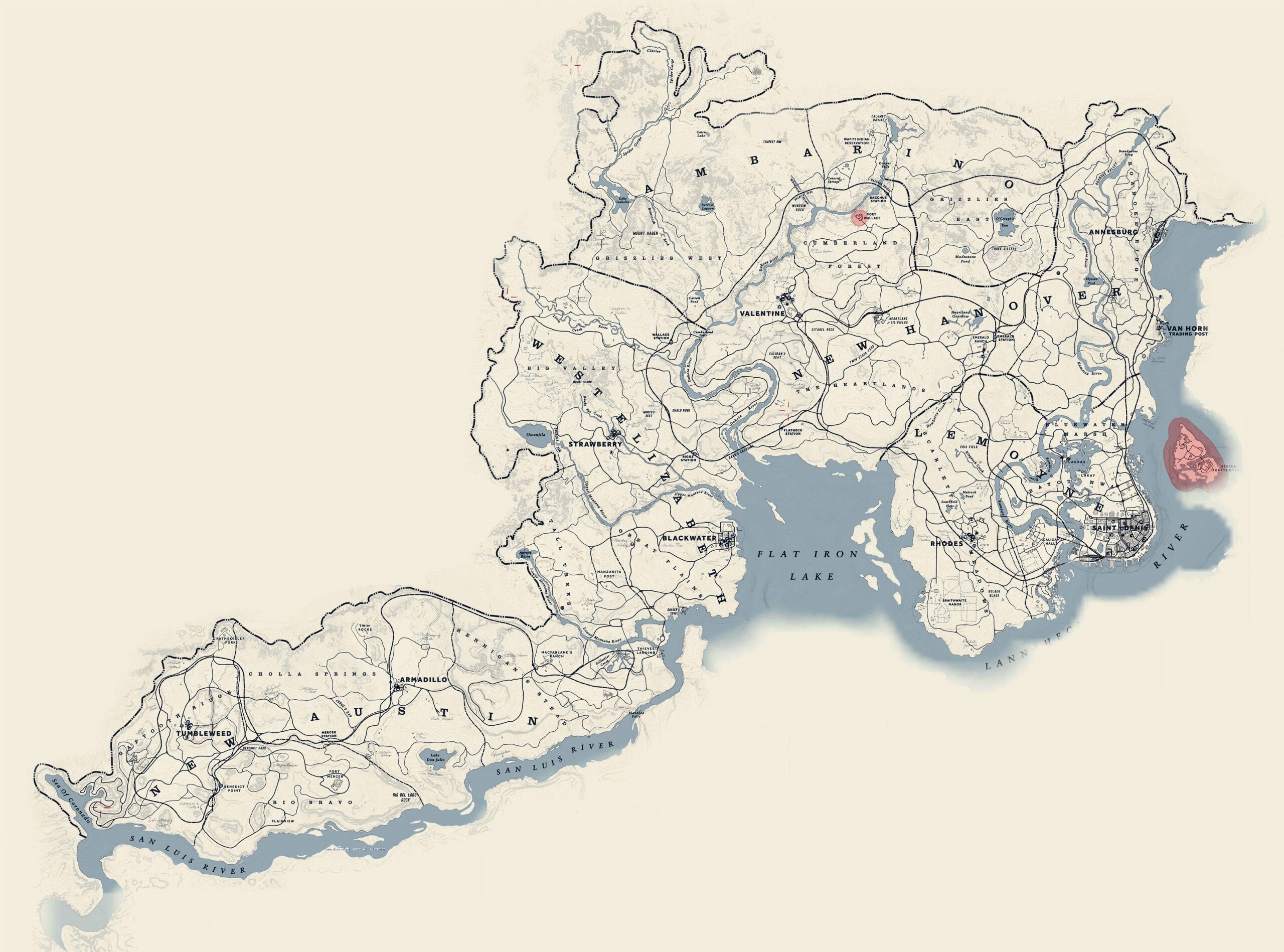 Large Detailed Map Of Red Dead Redemption 2 World Games 