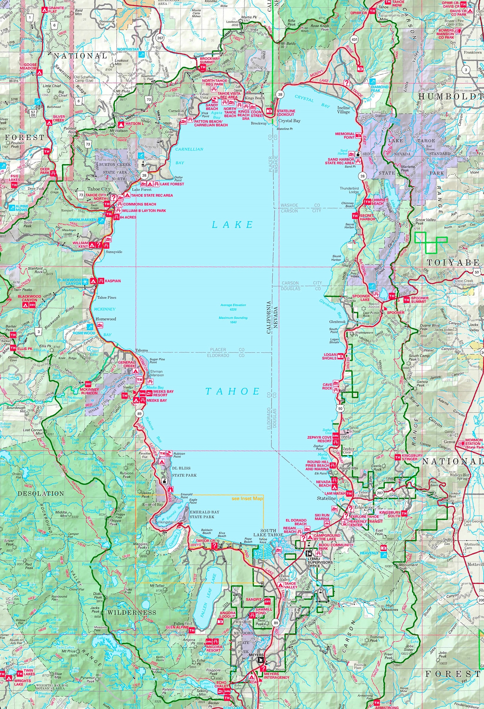 Large Detailed Tourist Map Of Lake Tahoe Ontheworldmap Large Detailed Tourist Map Of Lake Tahoe Ontheworldmap