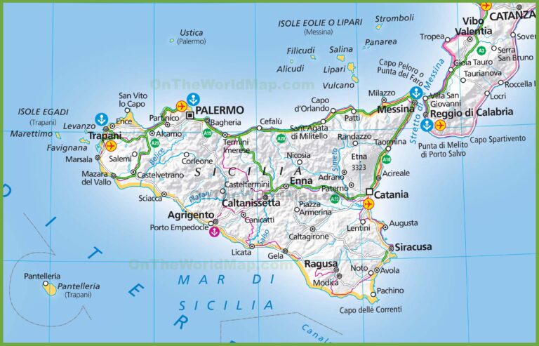 Large Map Of Sicily Ontheworldmap