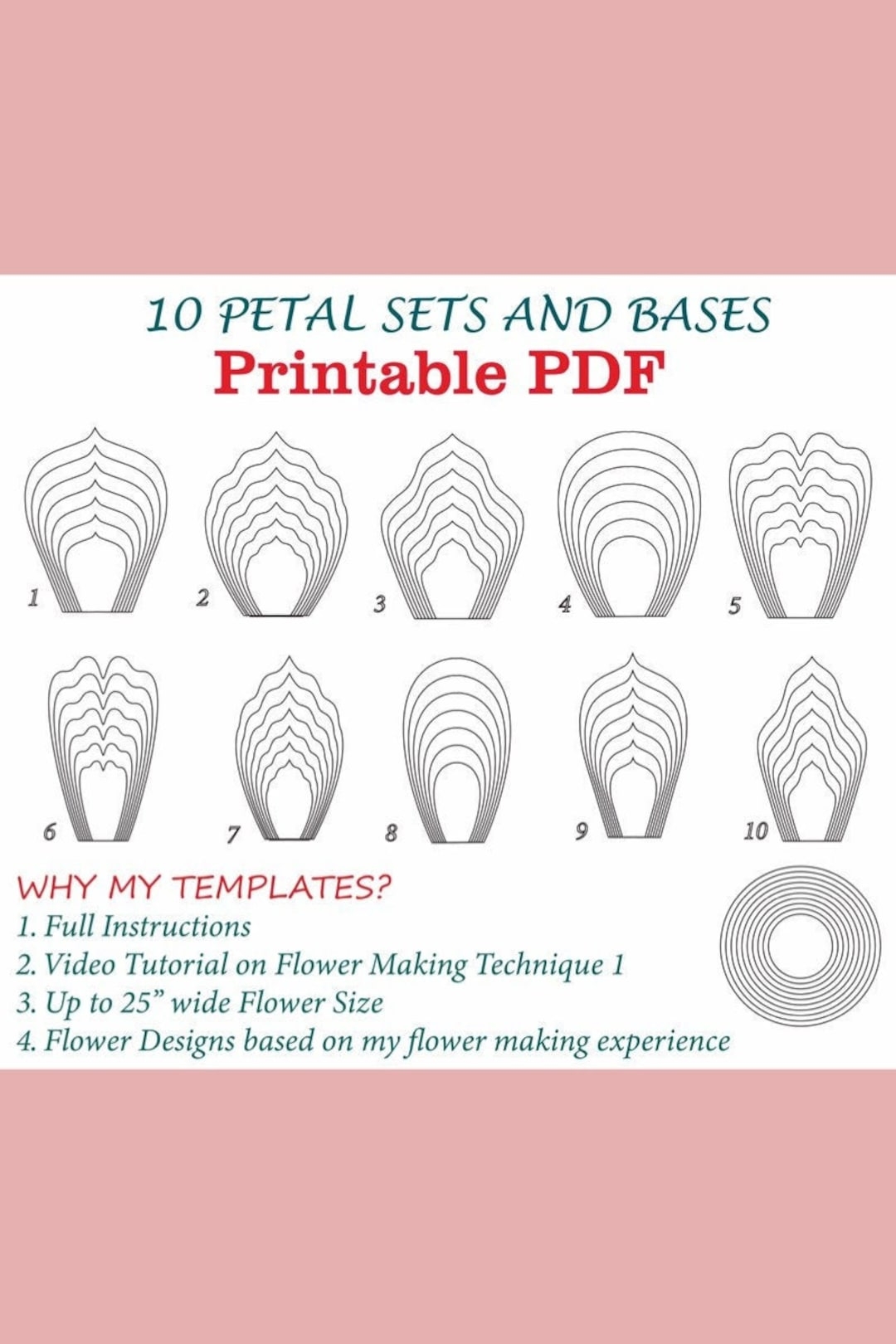 Large Paper Flower Template Printable PDF Set Large Paper Flowers 