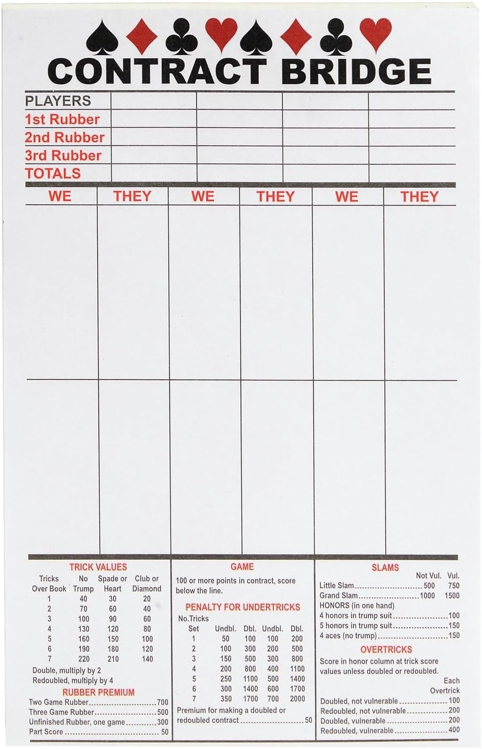 Large Print Bridge Score Pads With Trick Values And Ireland Ubuy