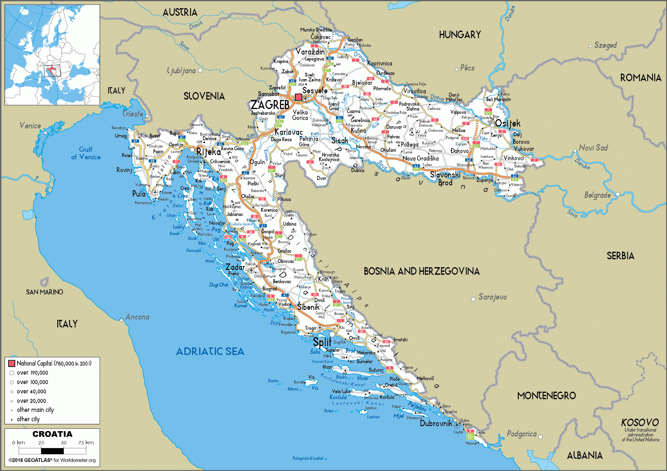 Large Size Road Map Of Croatia Worldometer