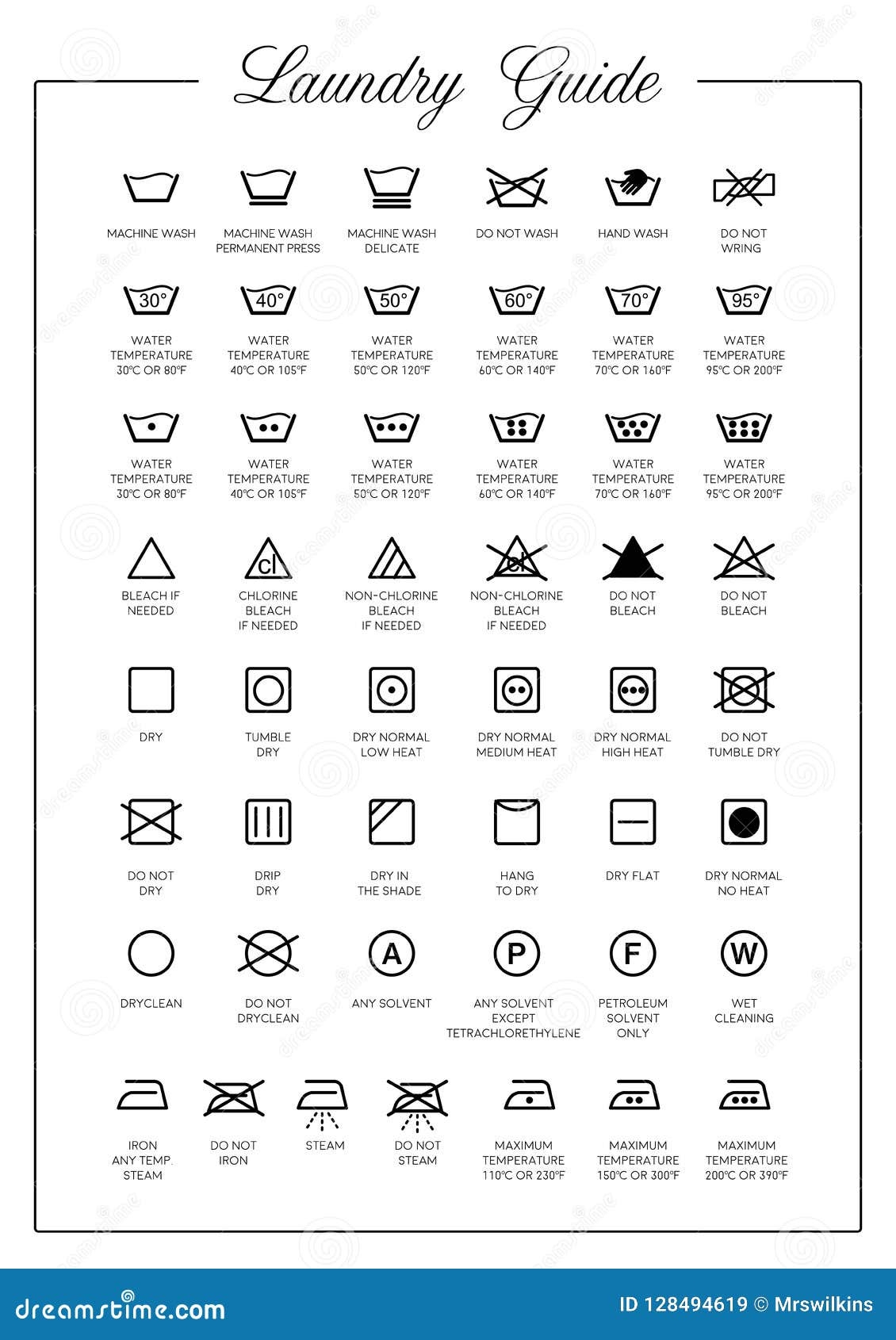 Laundry Symbols And Icons Set Vector Stock Vector Illustration Of Iron Isolated 128494619