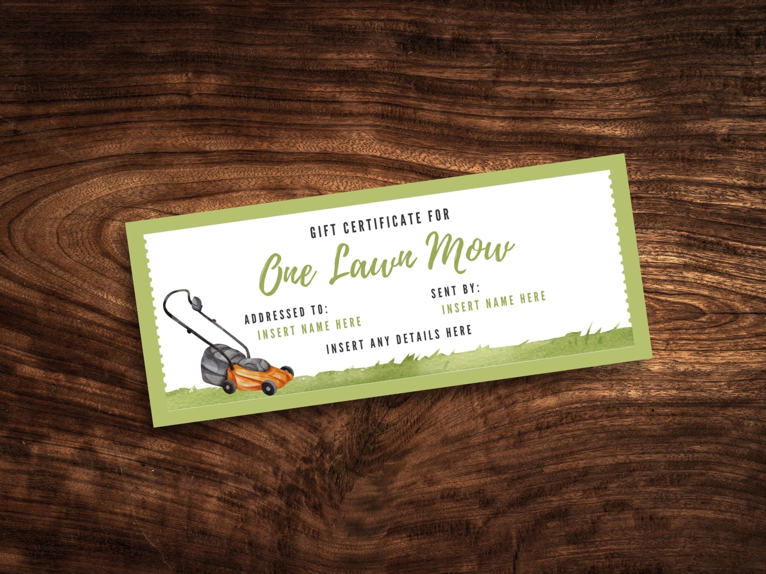 Lawn Care Gift Certificate Editable Mow The Lawn Voucher 