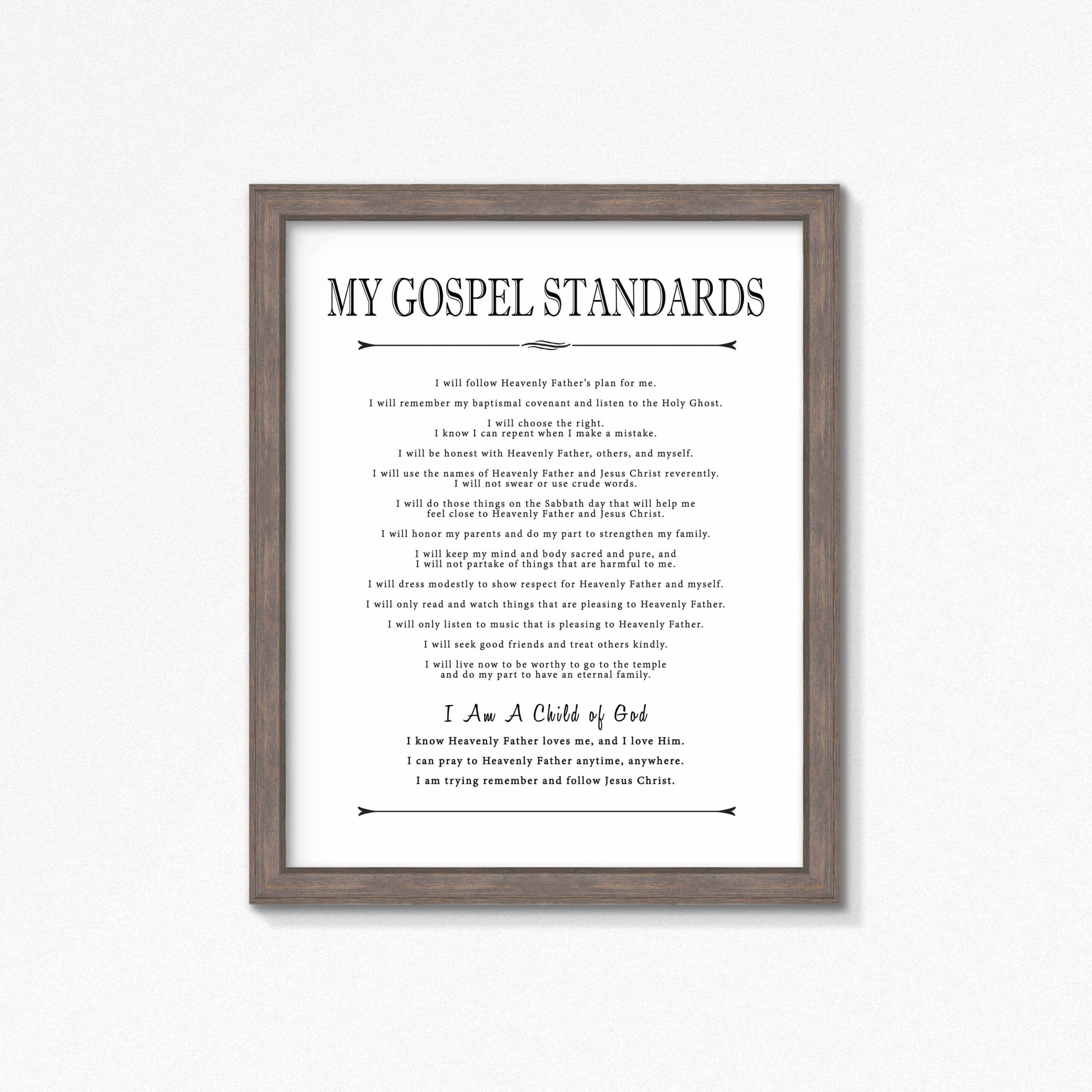 Lds gospel Standards multiple Size Choice Printable black Text baptism Gift mormon activity Days scouts Etsy