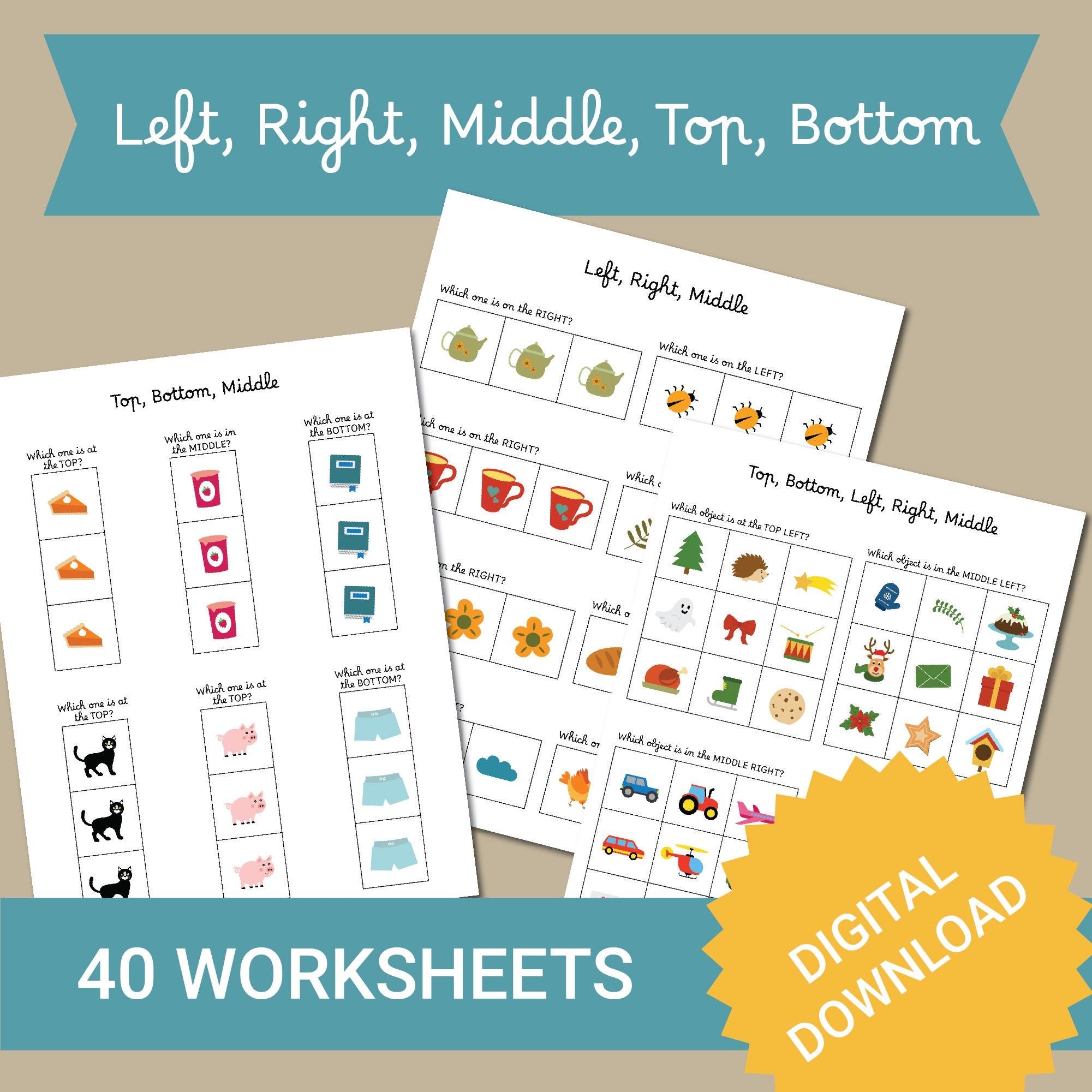 Left Right Top Bottom Middle Kids Worksheets Position Location 