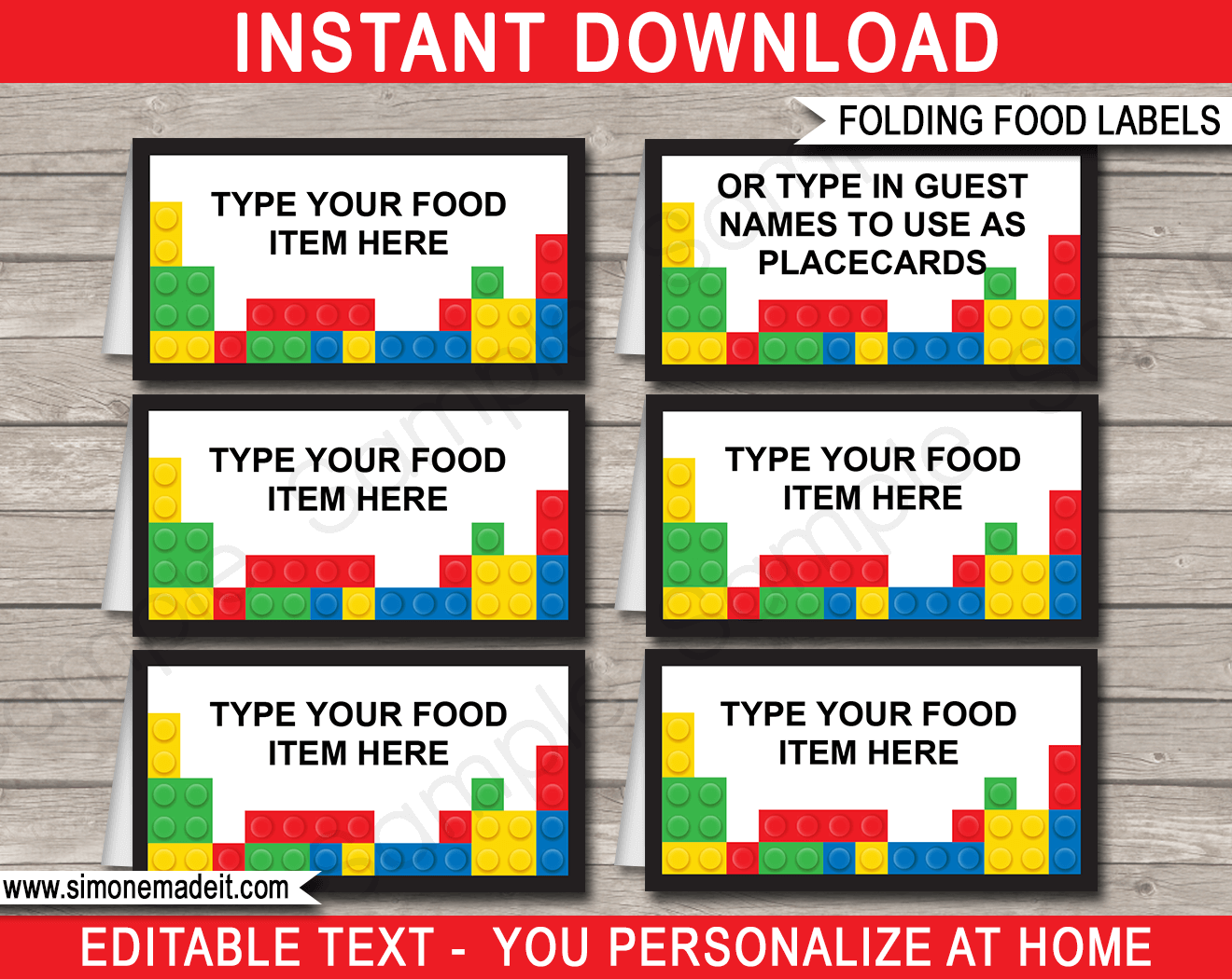 Lego Party Food Labels Template