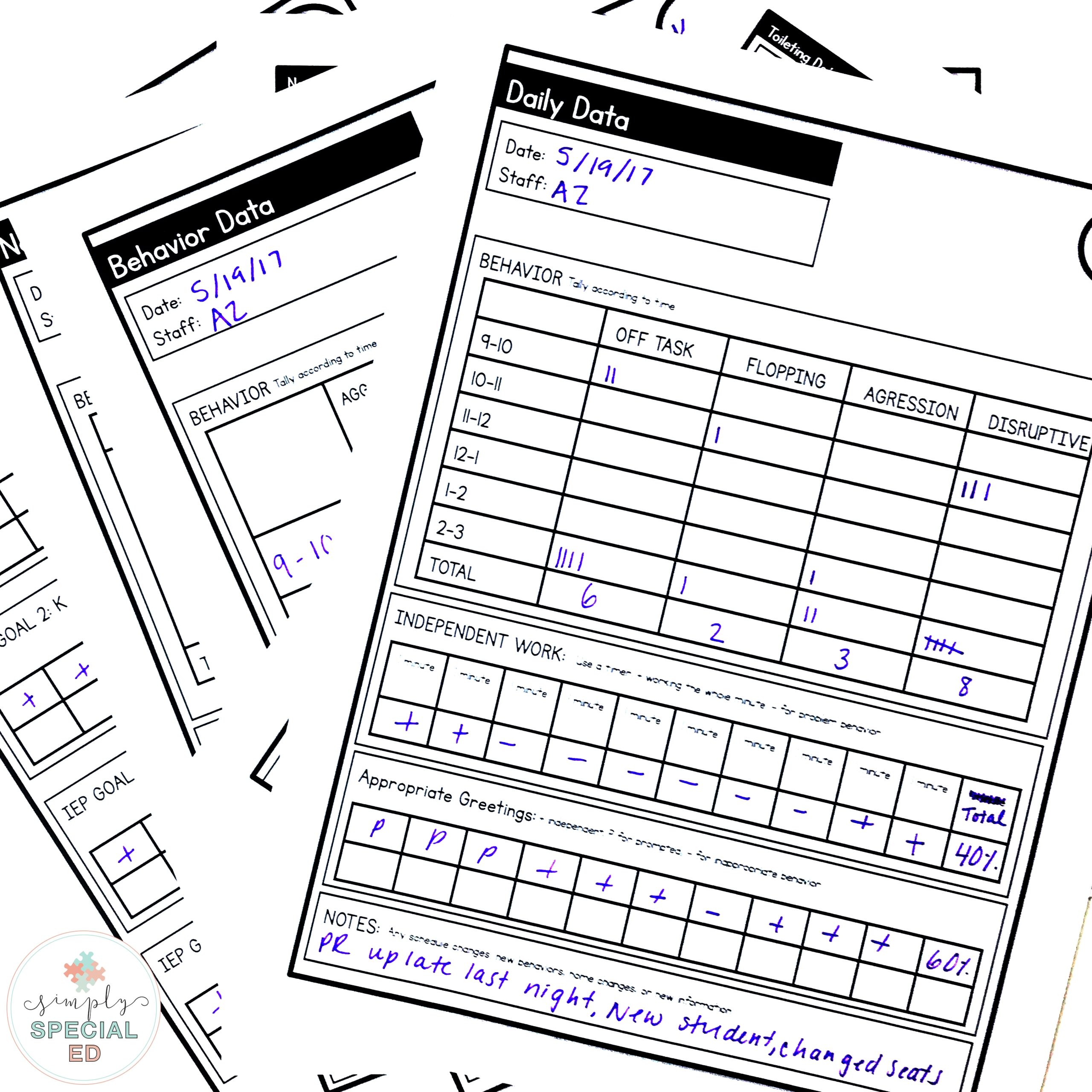 printable data sheets special education