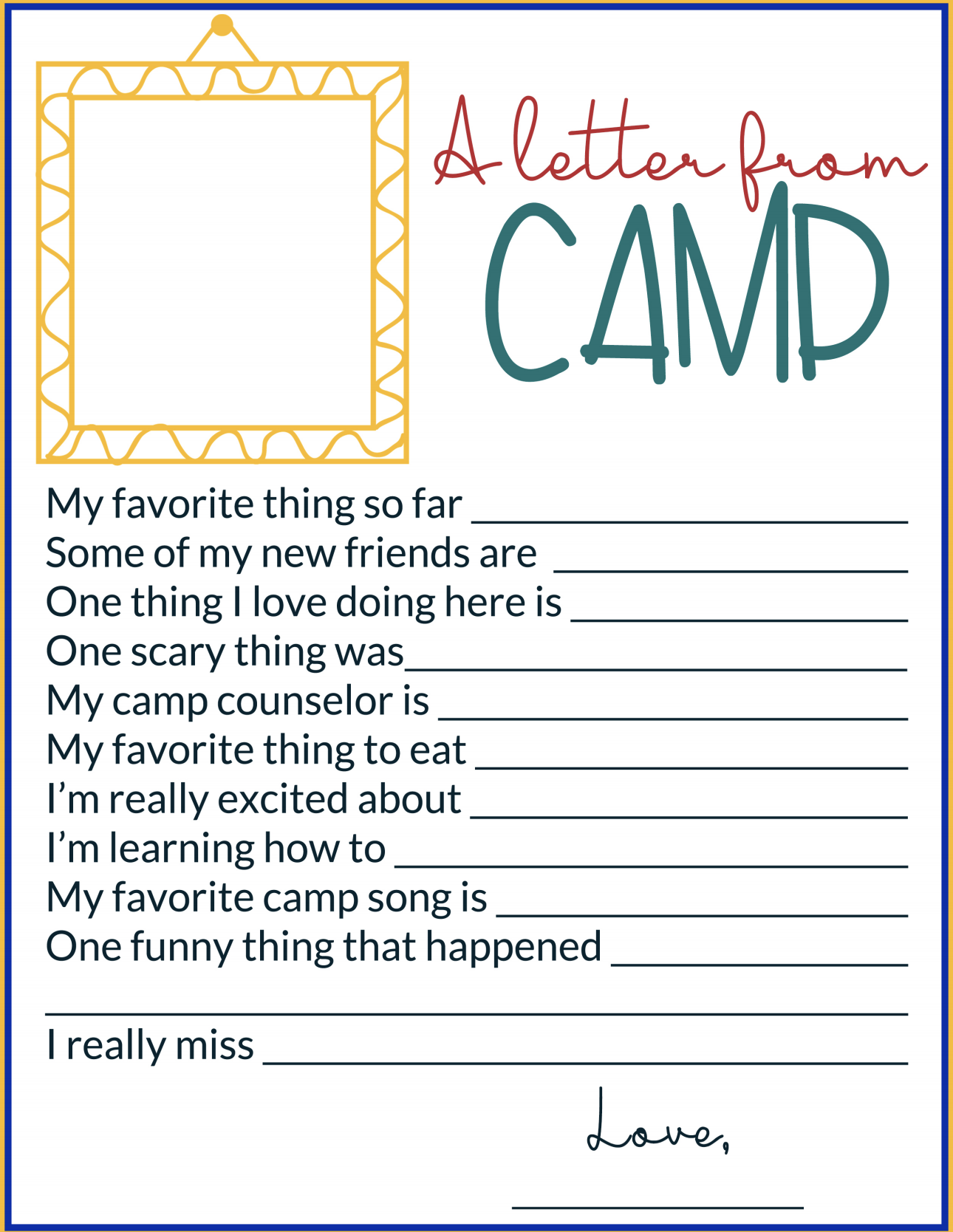 Letter From Camp Printable For Kids Life Family Joy