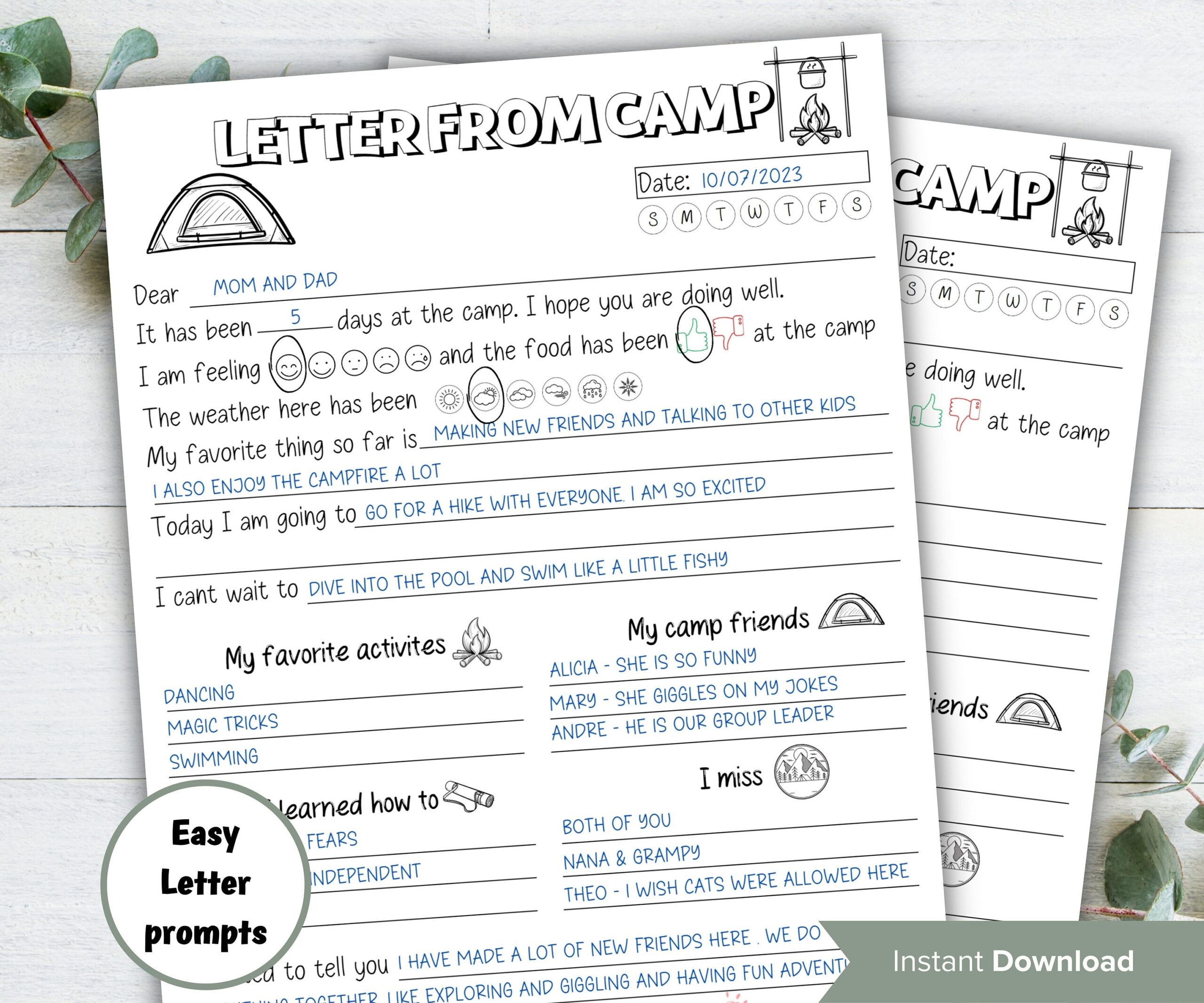 Letter From Camp Summer Camp Letter Fill In The Blanks Camp 