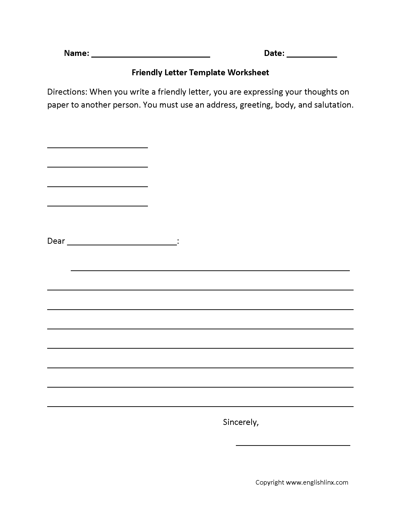 printable friendly letter template