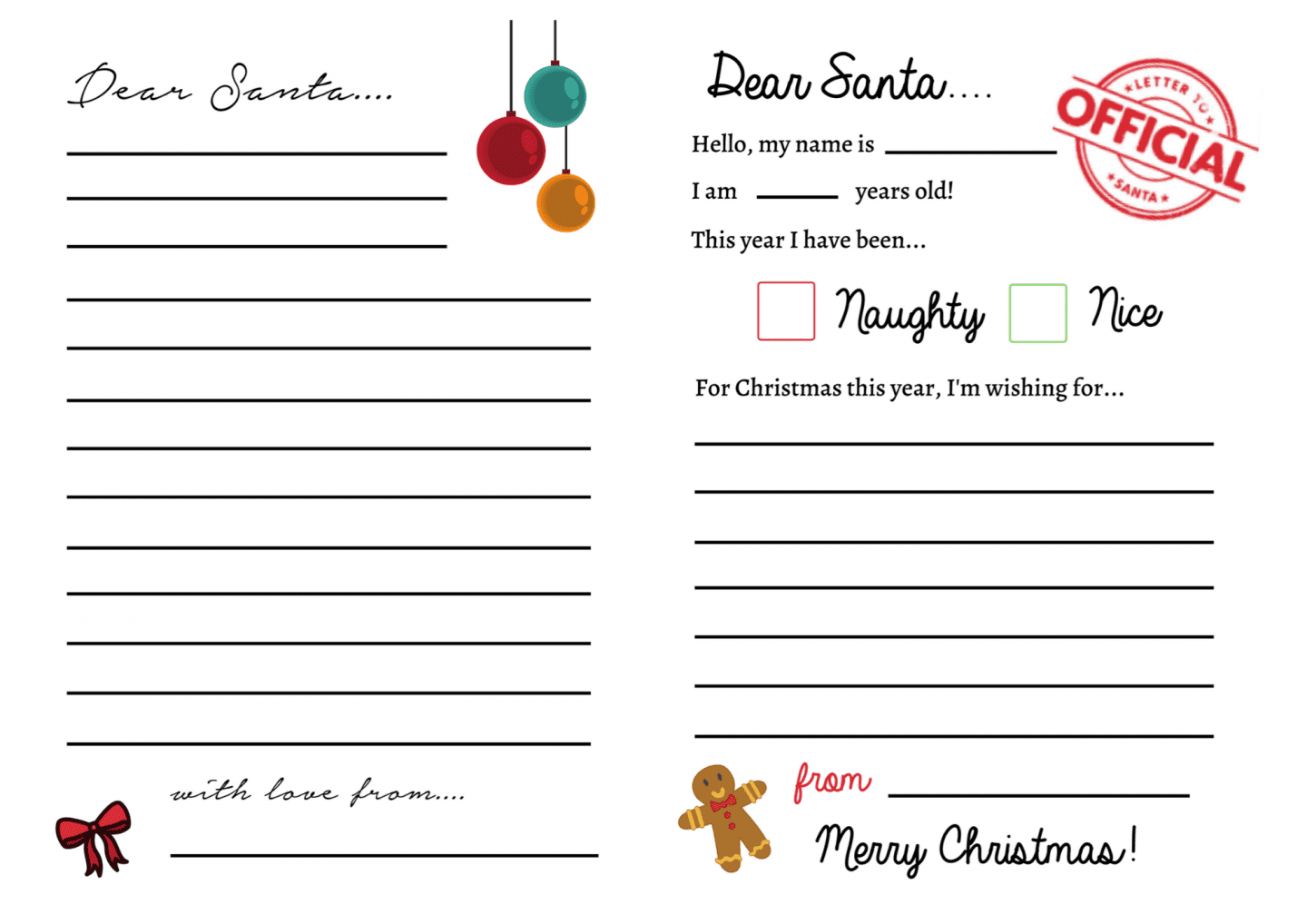 santa list printable free
