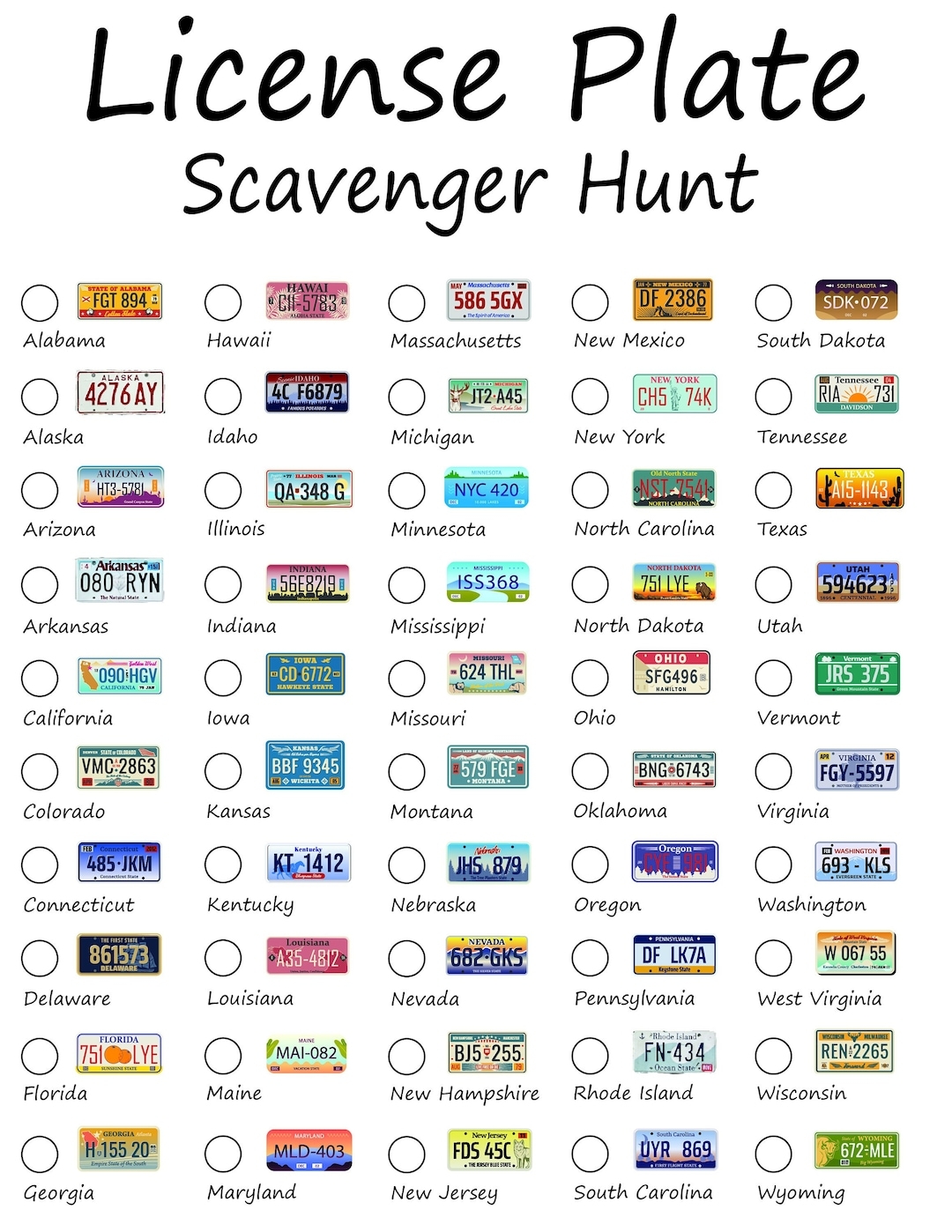 license plate game printable