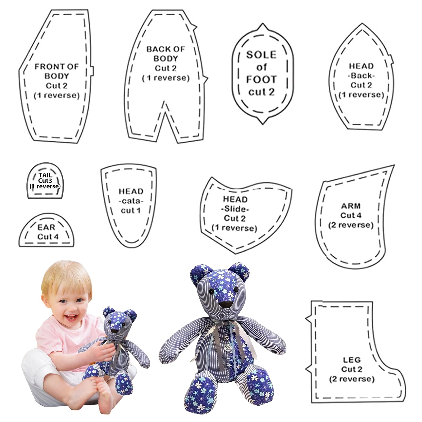 LINXINS Memory Bear Template Pattern 10 Pcs 10 Inch Acrylic Memory Bear Sewing Pattern Ruler Set DIY Teddy Bear Patterns Sewing Decoration For Use In 