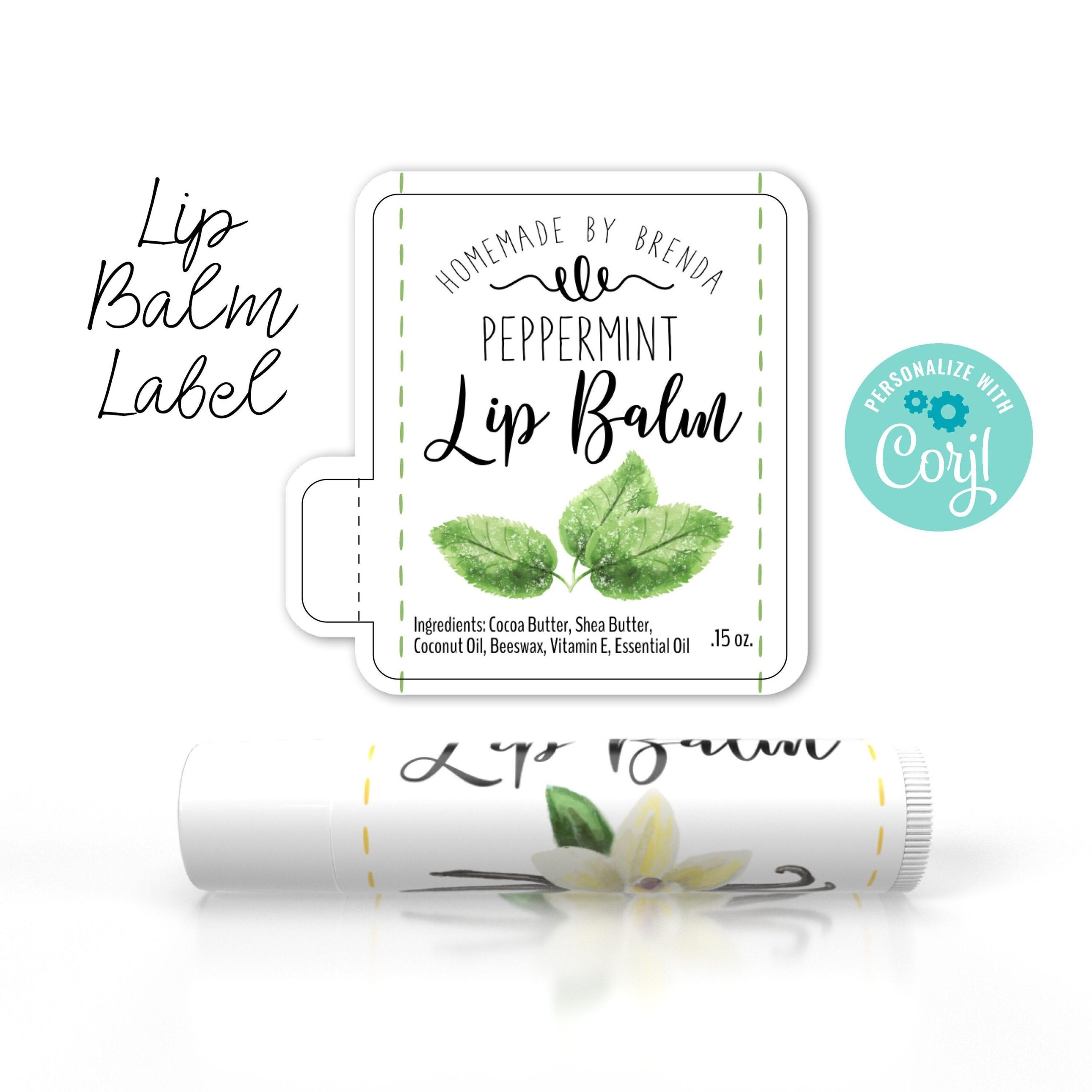 Lip Balm Label Template Lip Gloss Label Vanilla Peppermint Strawberry Lemon Design Edit Download Print On Stickers Chapstick Label Etsy