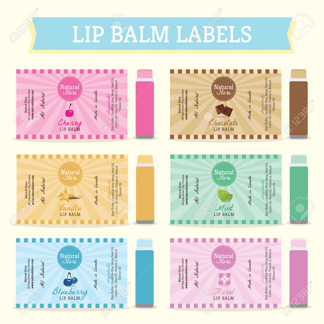 Lip Balm Labels Template Set Vector Illustration Royalty Free SVG Cliparts Vectors And Stock Illustration Image 111957030 