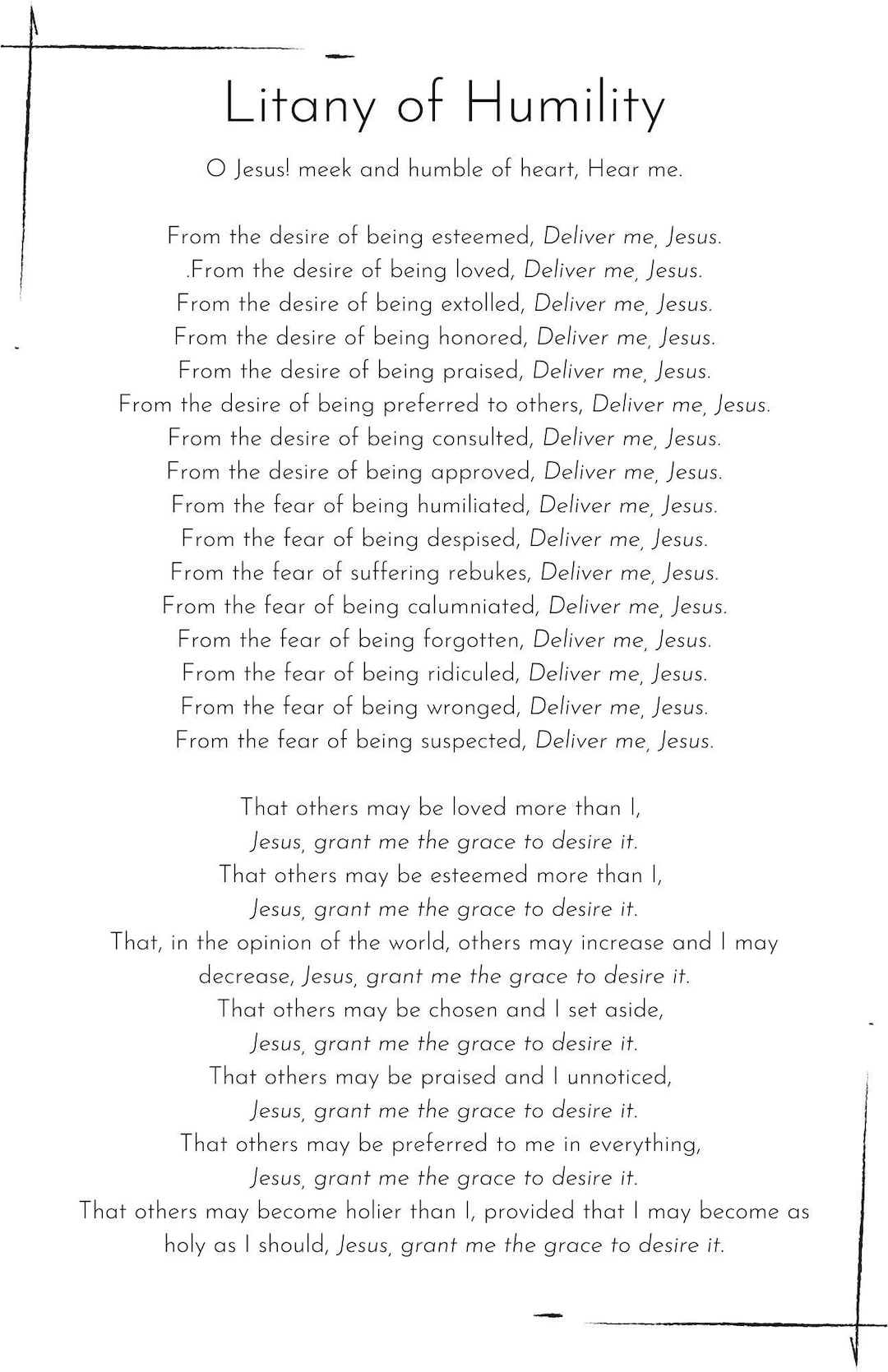 Litany Of Humility Print Catholic Prayer digital Download Etsy