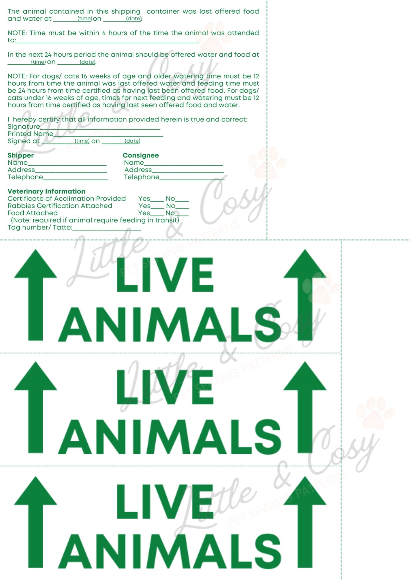 Live Animal Airline Stickers Pet Carrier Travel Label PDF Etsy