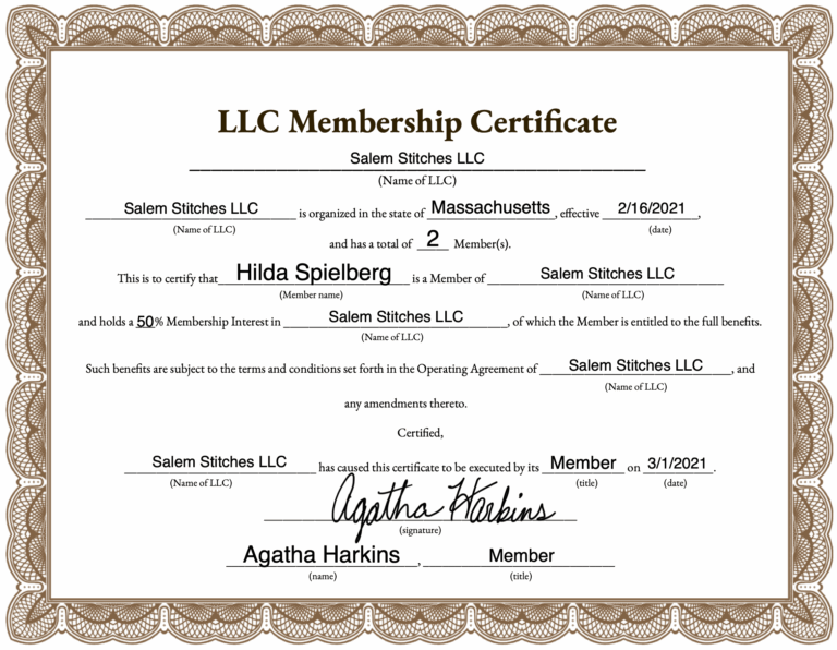 LLC Membership Certificate 2025 Free PDF LLC University 