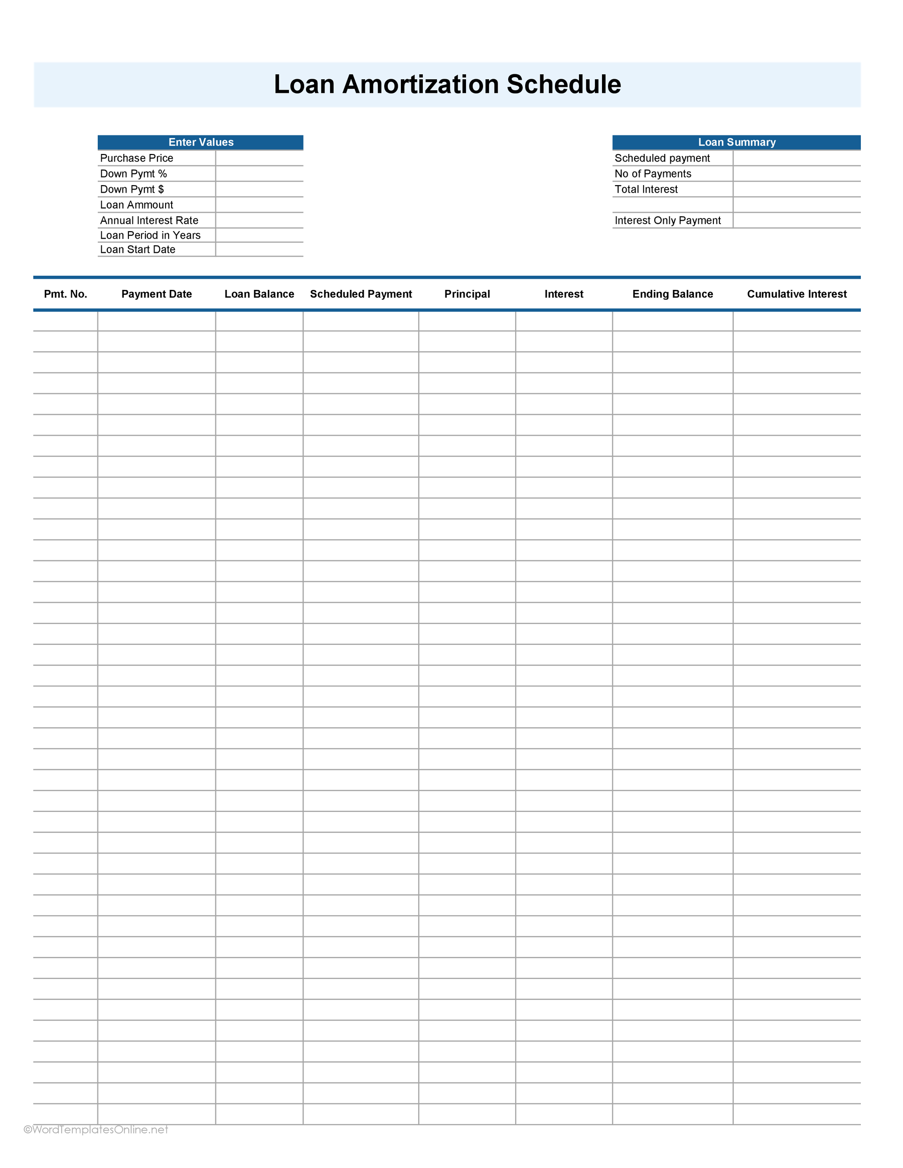 printable amortization schedule personal loan