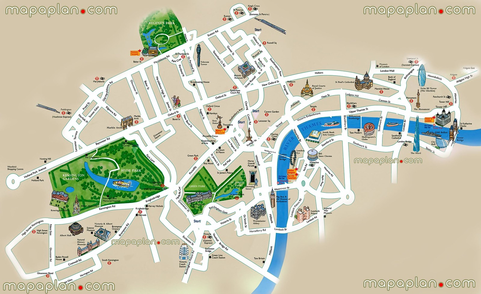 London Top Tourist Attractions Printable City Street Map Flickr