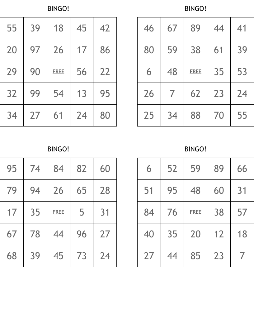 Loto Bingo Cards WordMint