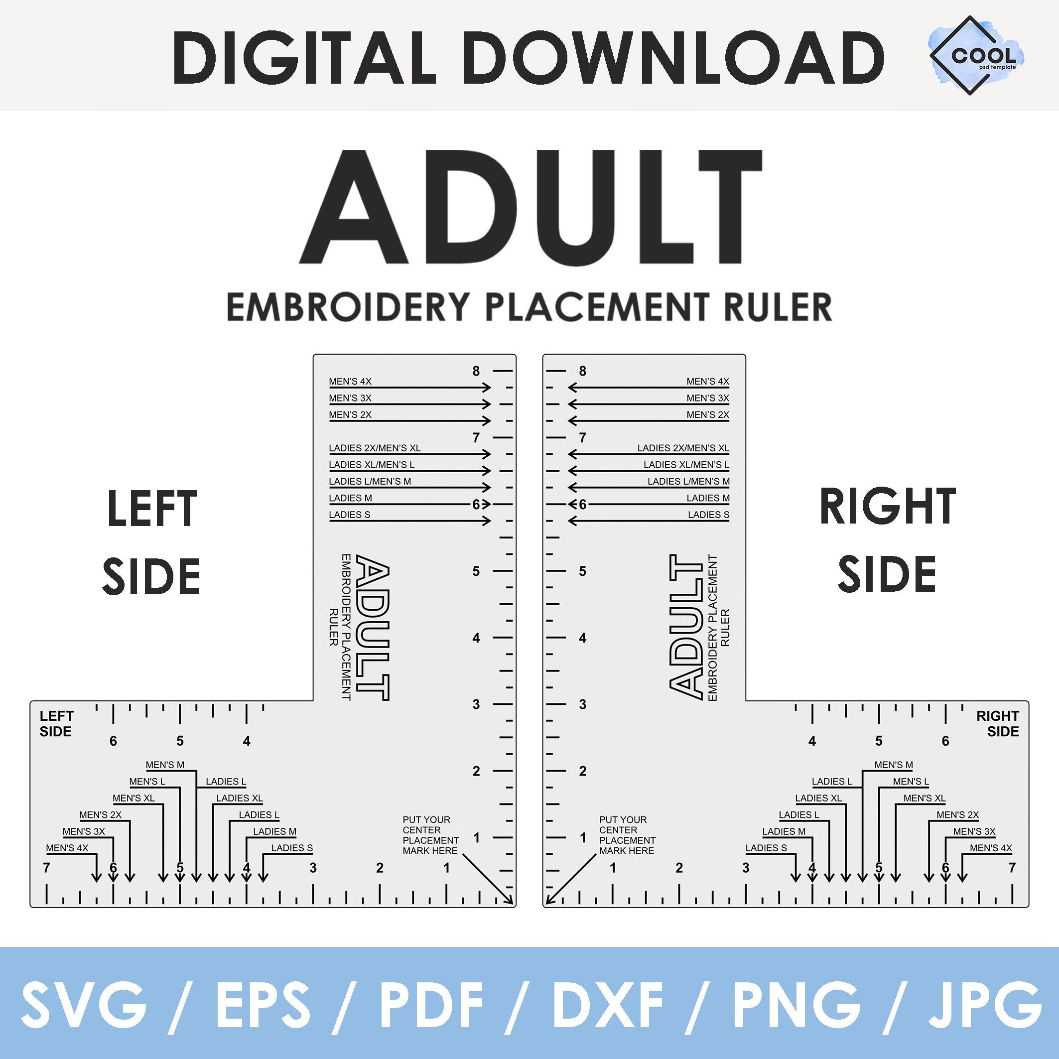 Machine Embroidery Logo Placement Guides Adult Size Embroidery Placement Ruler Left Side And Right Side Printable INSTANT DOWNLOAD Etsy