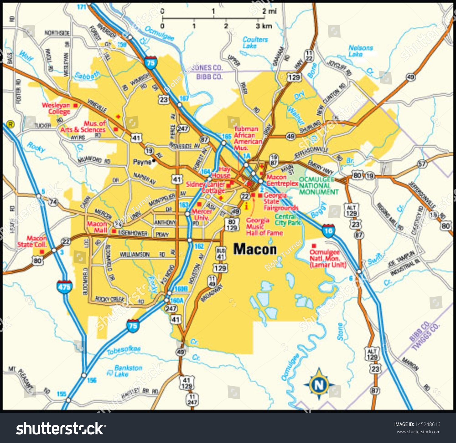Macon Georgia Area Map Stock Vector Royalty Free 145248616 Shutterstock