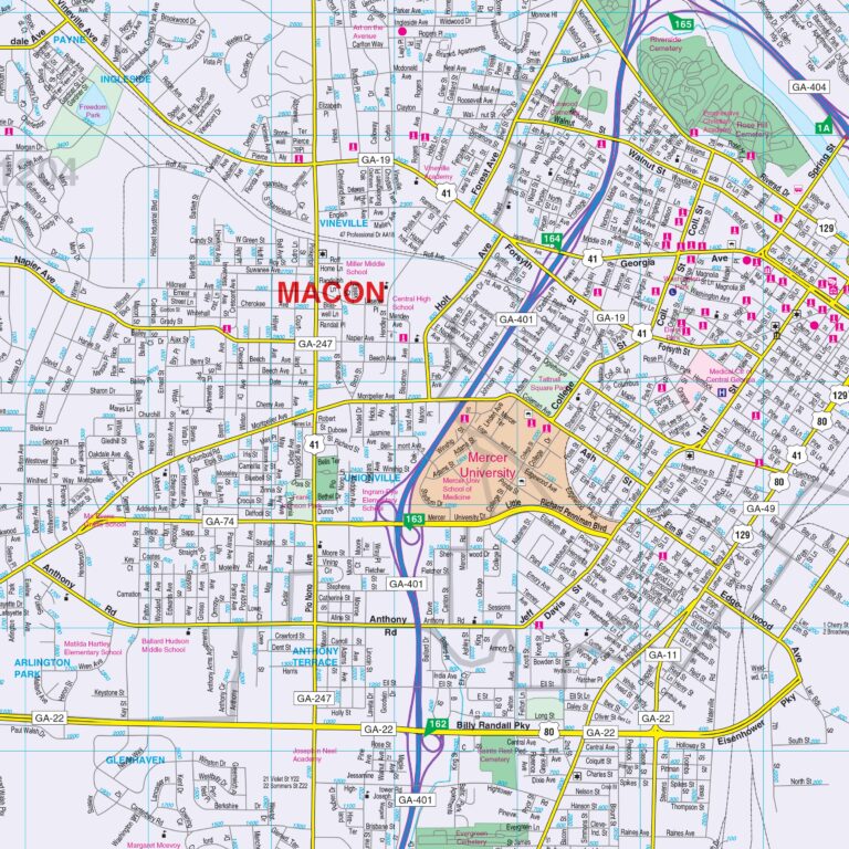 Macon U0026 Warner Robins GA Wall Map By Kappa The Map Shop