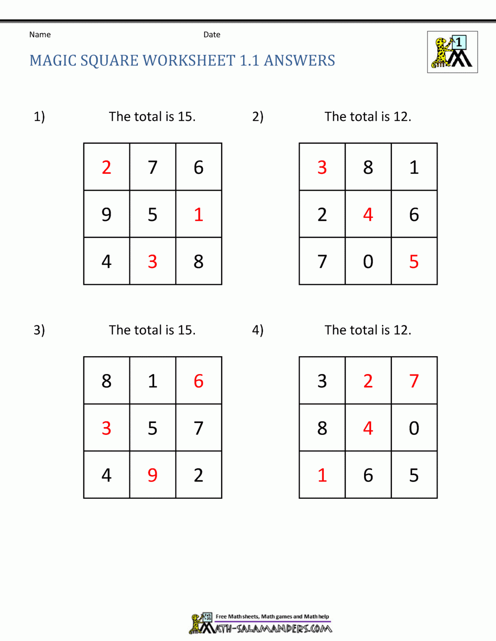 free anagram magic square printable