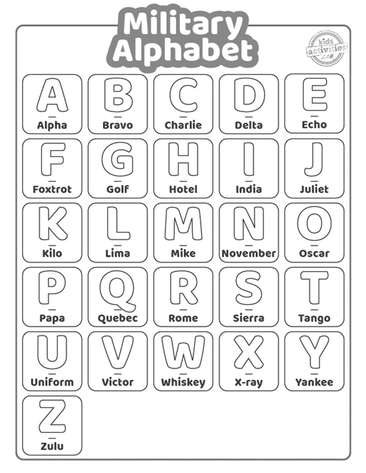 Magnificent Military Alphabet Printable For Kids Kids 