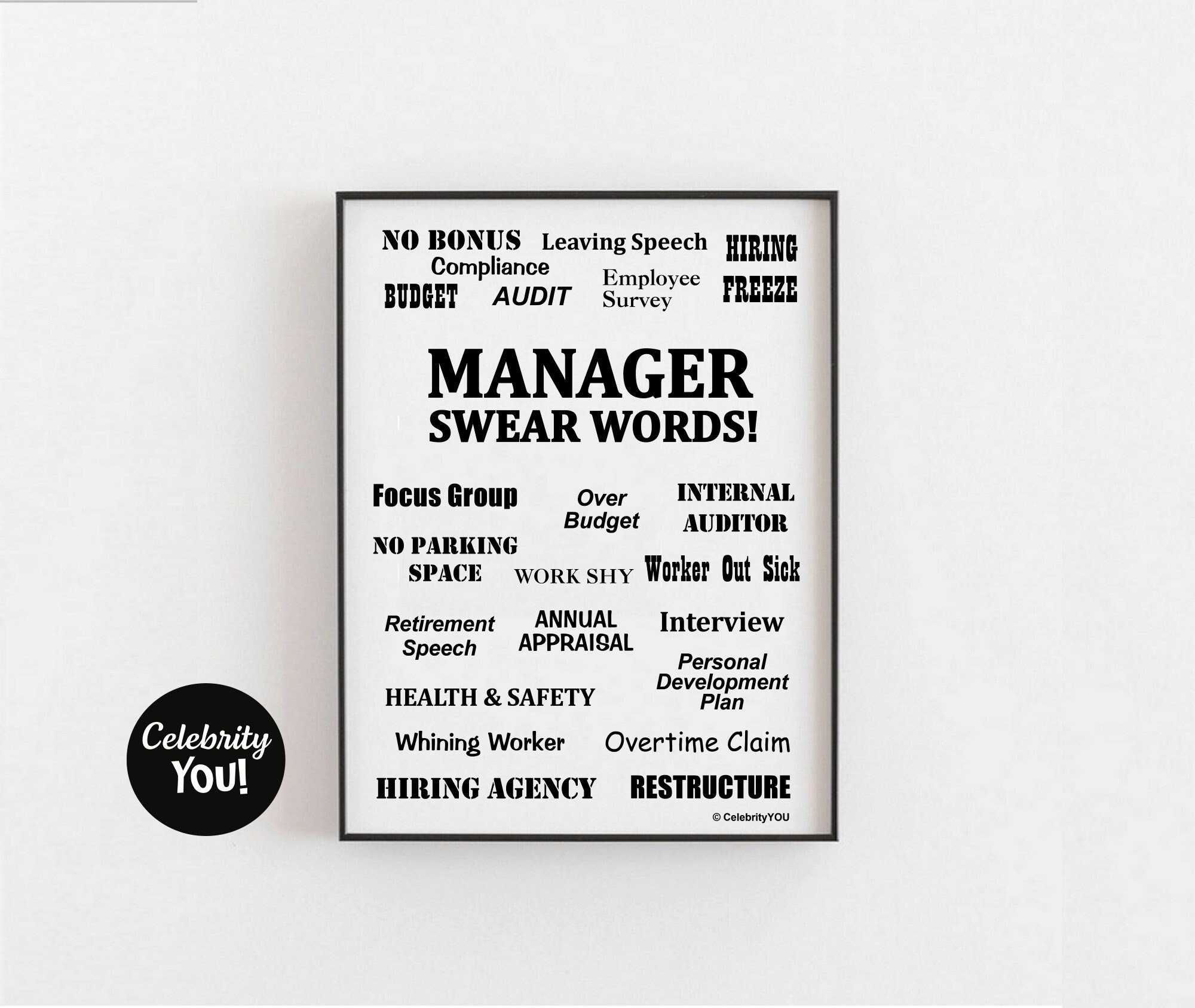 Manager Swear Words PRINTABLE Office Sign Funny Manager Gift 