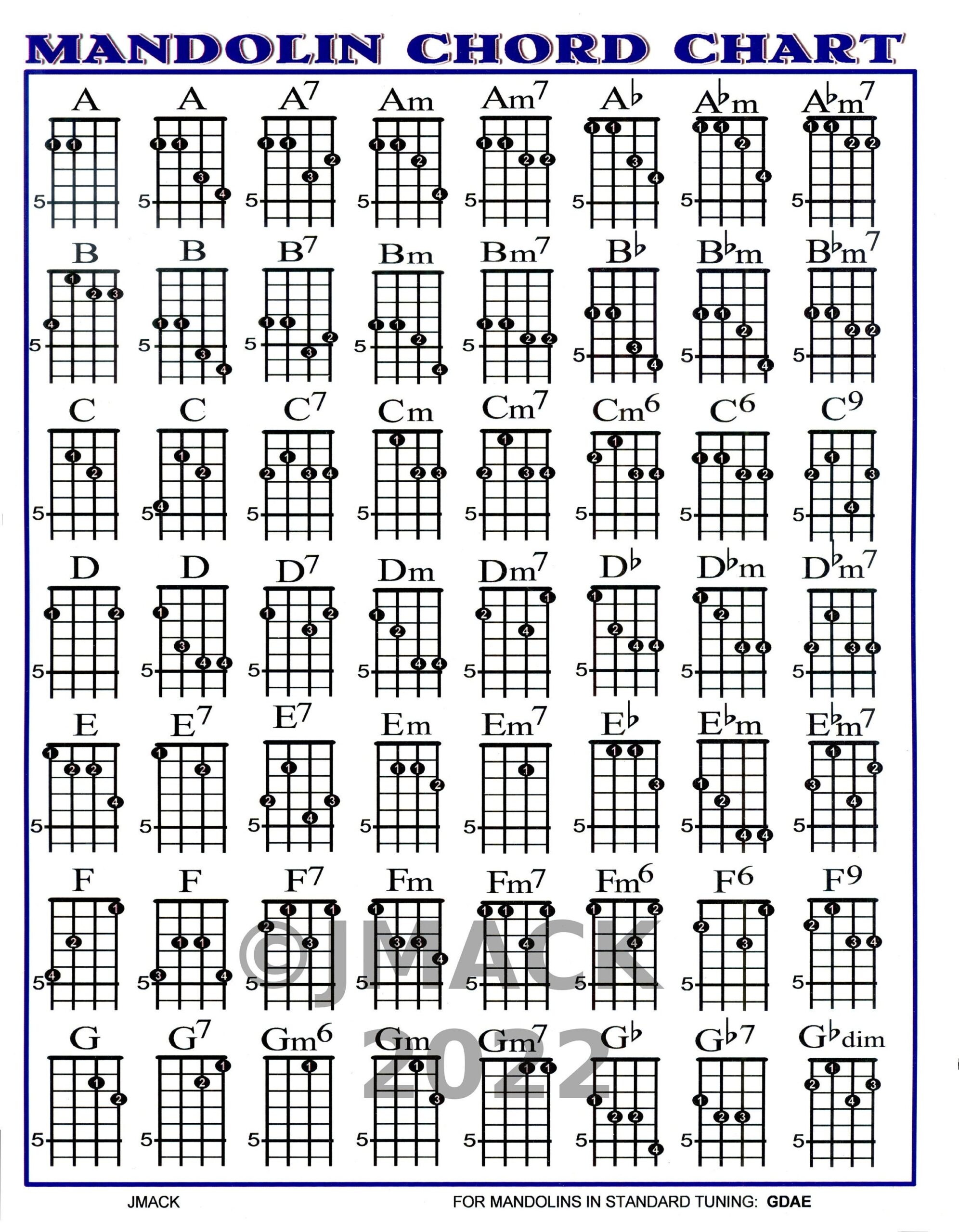 Mandolin Chord Chart Illustrated Finger Positions laminated Etsy