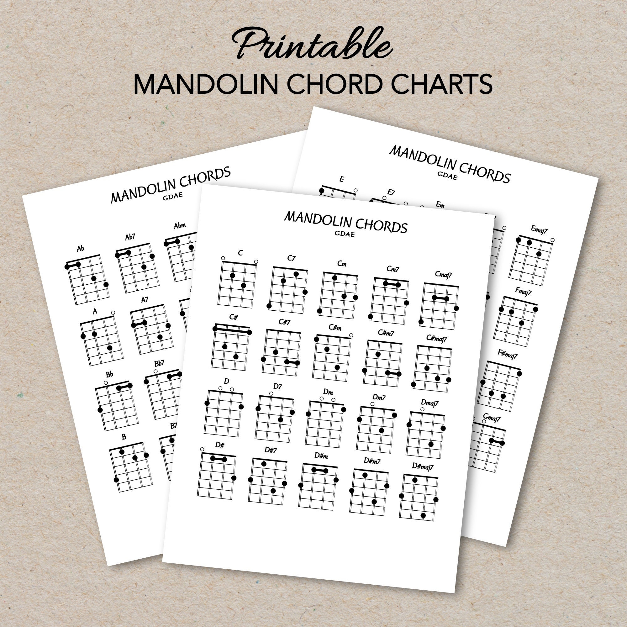 Mandolin Chord Charts Printable PDF Format Letter Size Print At Home