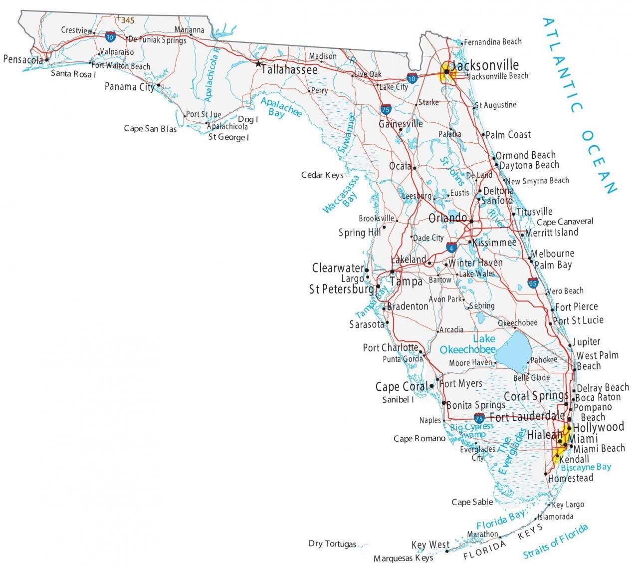 Map Of Florida Cities And Roads GIS Geography Map Of Florida Cities And Roads GIS Geography