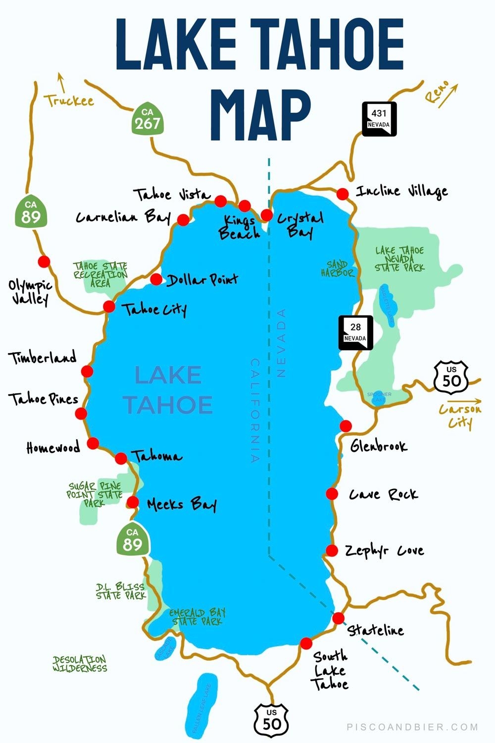 Map Of Lake Tahoe Piscoandbier Map Of Lake Tahoe Piscoandbier