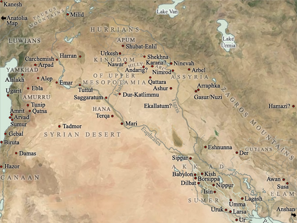 Map Of Mesopotamia 2000 1600 BCE World History Encyclopedia