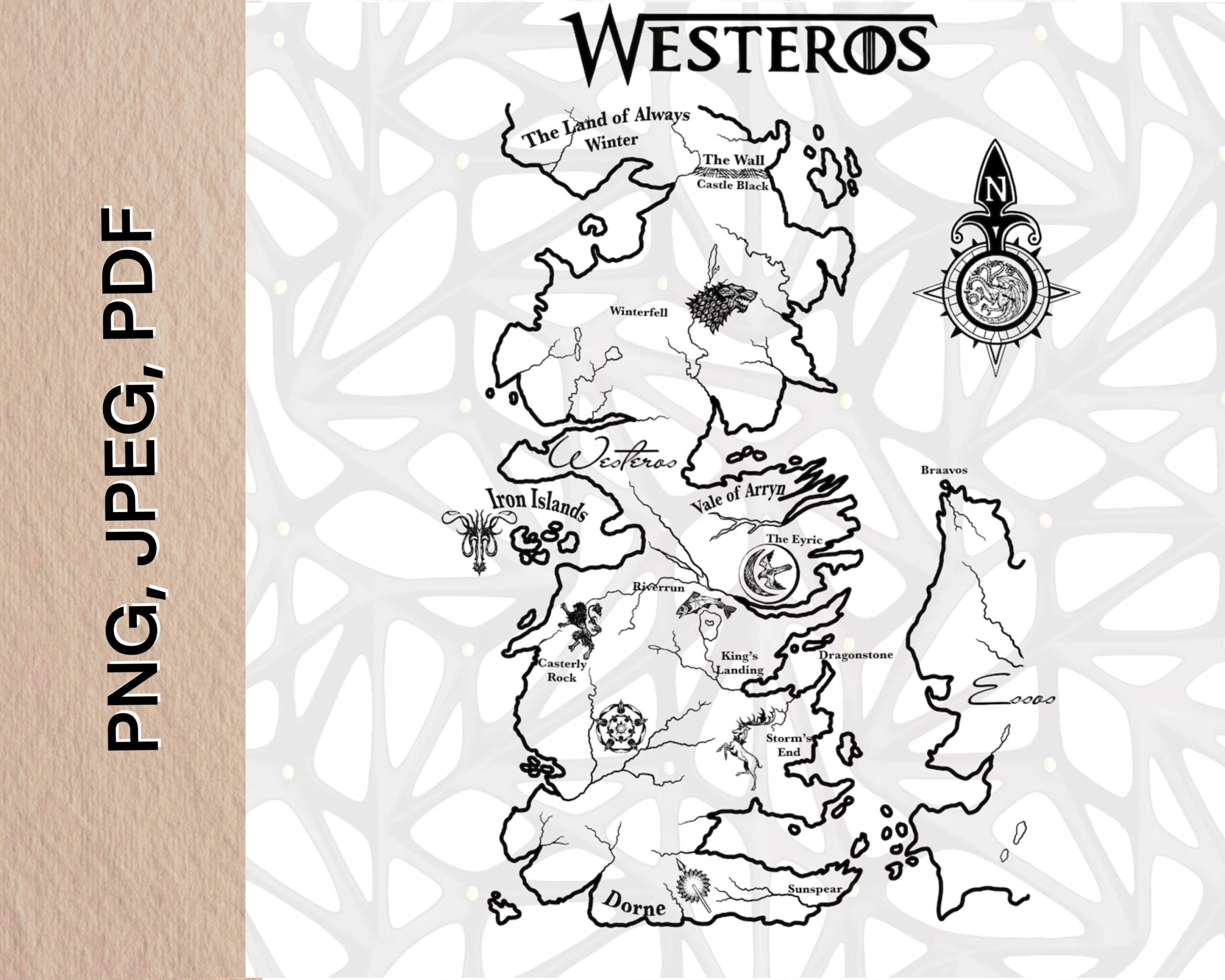 Map Of Westeros Based On Game Of Thrones PNG Jpeg PDF Digital File Etsy