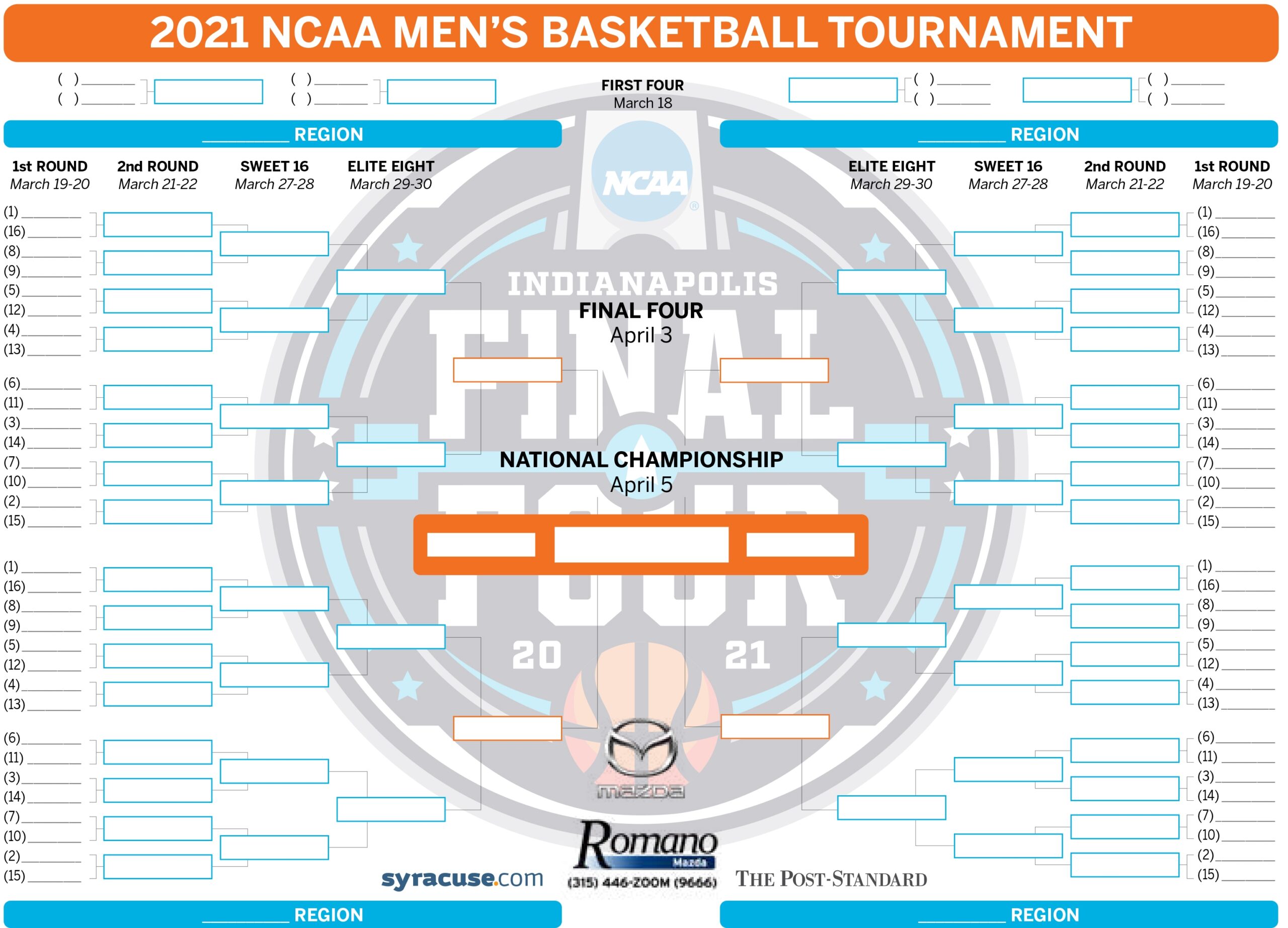March Madness 2021 Printable Bracket Get Ready For NCAA Selection Sunday Syracuse March Madness 2021 Printable Bracket Get Ready For NCAA Selection Sunday Syracuse