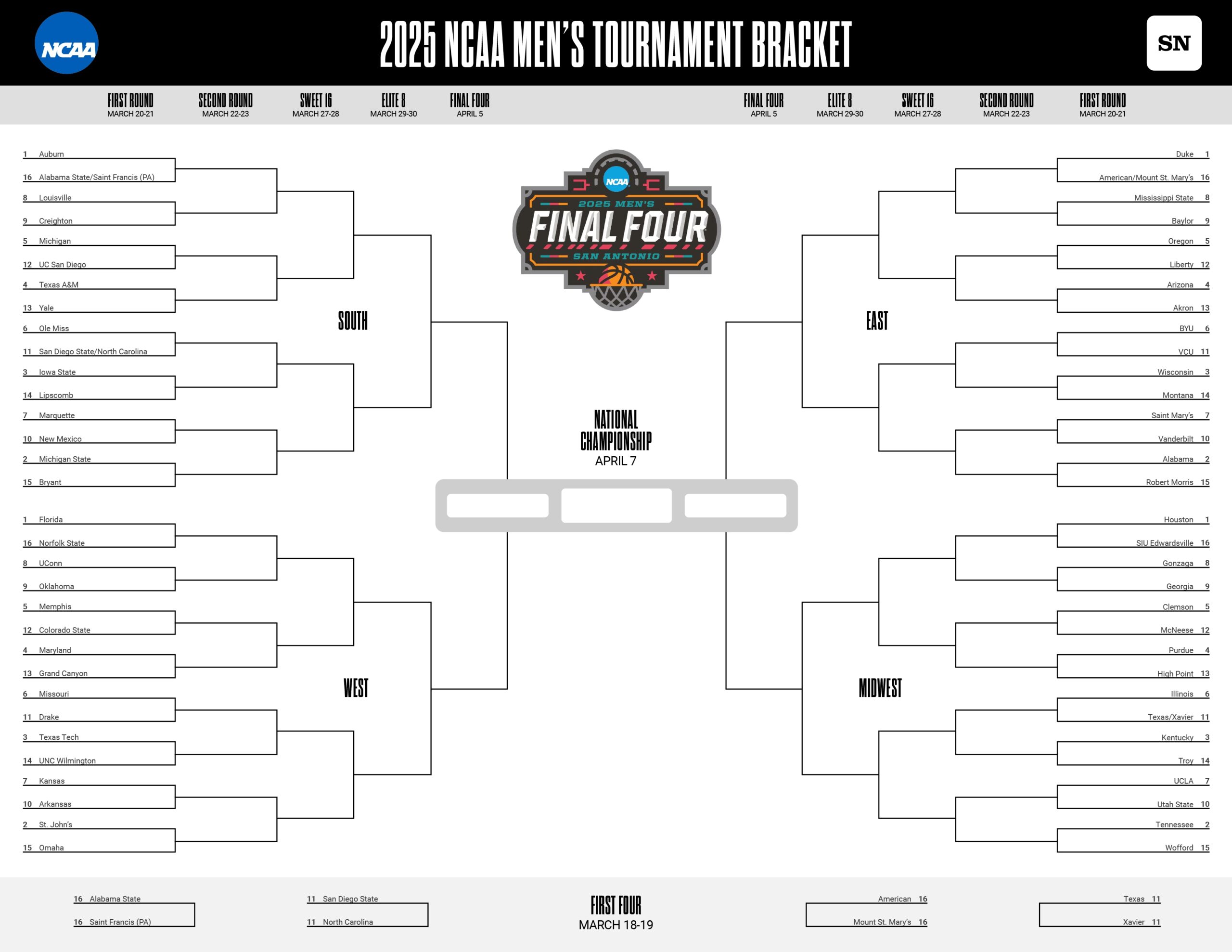 March Madness Printable Bracket Download A Free 2025 NCAA Tournament Bracket PDF Here Sporting News March Madness Printable Bracket Download A Free 2025 NCAA Tournament Bracket PDF Here Sporting News