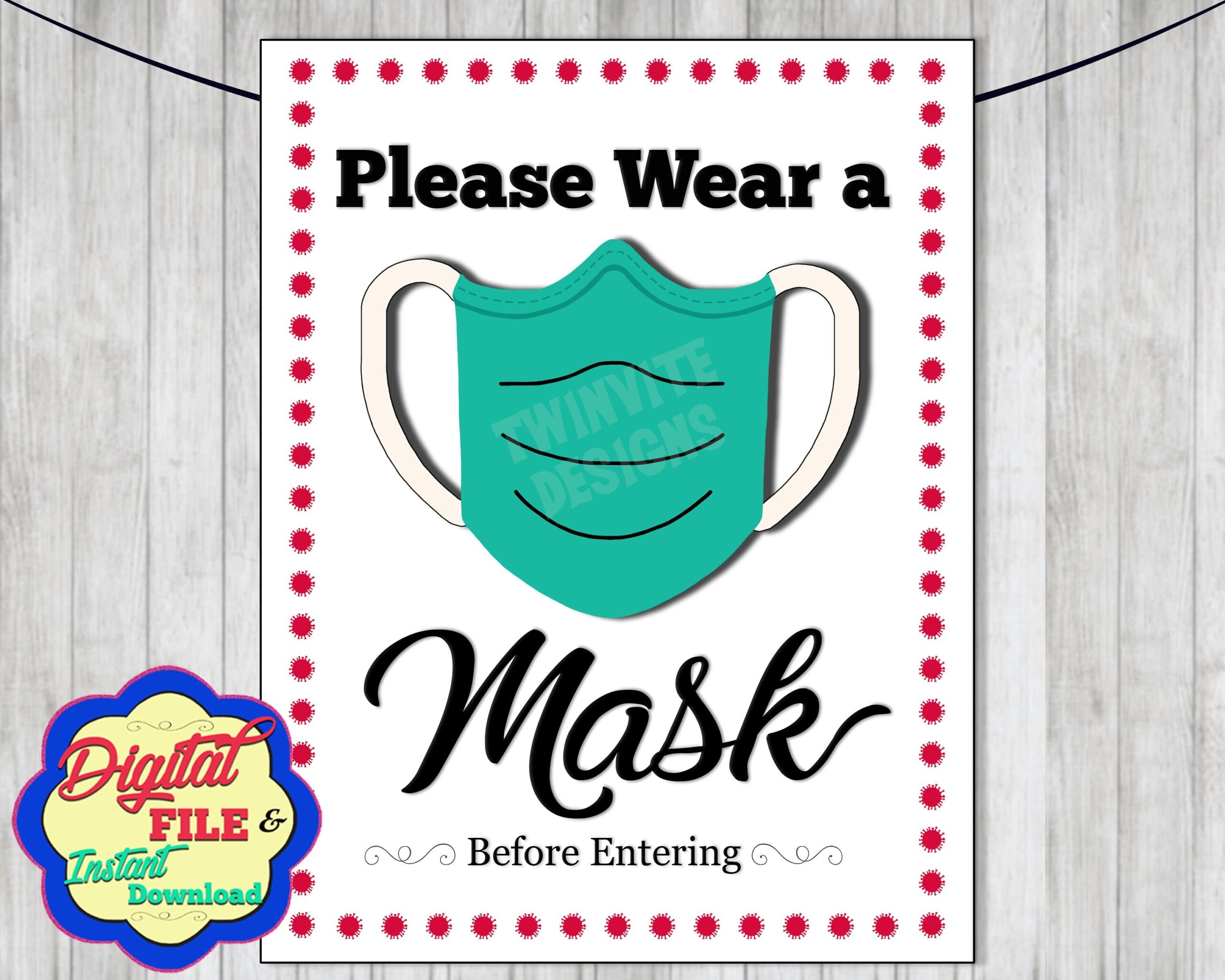 Mask Sign Please Wear A Mask Before Entering Masks Required Digital Printable Instant Download PDF