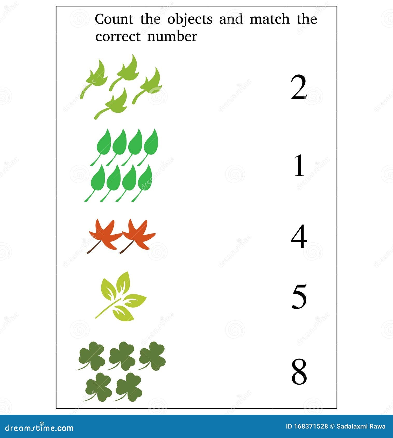 Match The Numbers To The Objects Worksheet For Preschool Illustration Stock Photo Illustration Of Games Match 168371528