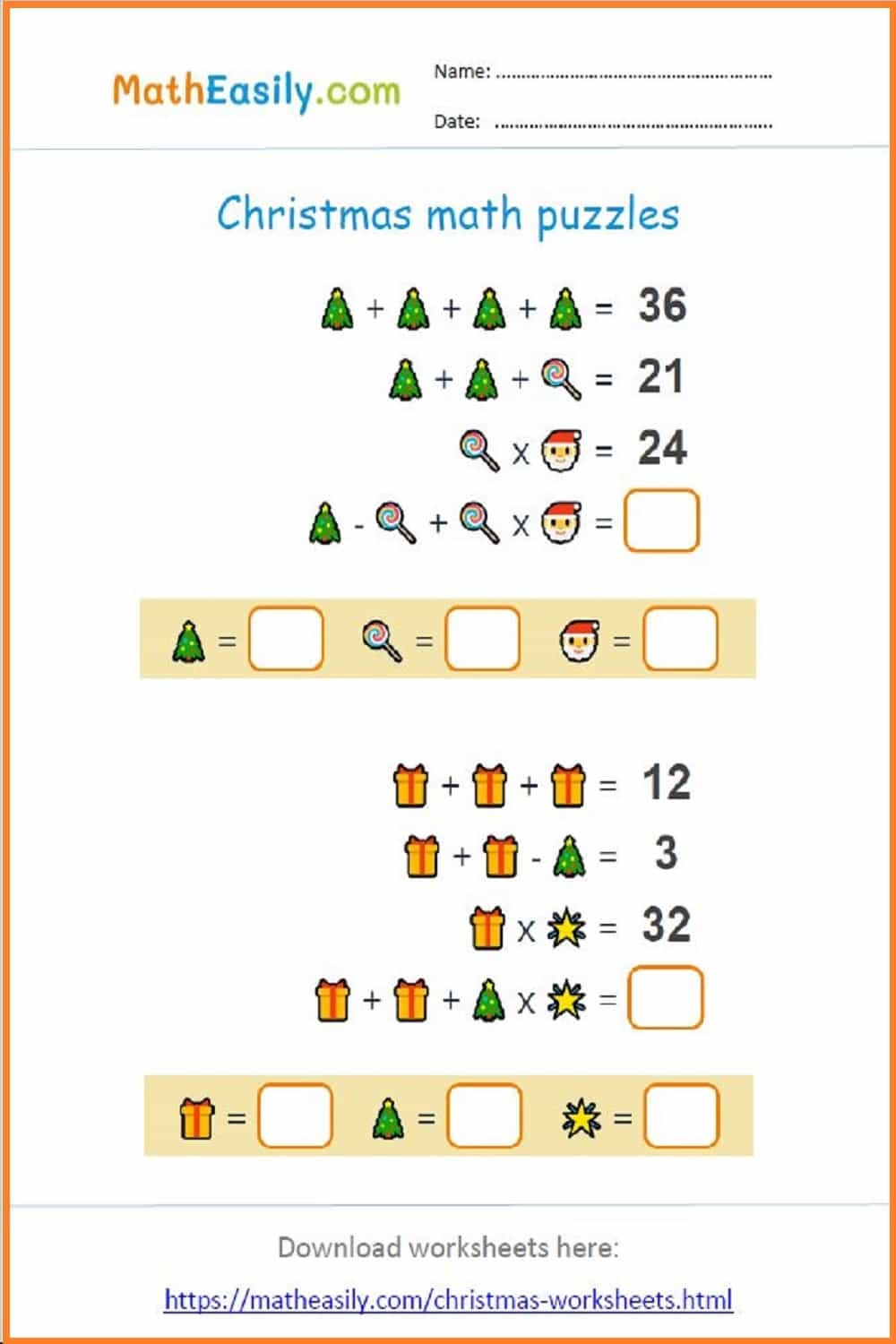 december printable math worksheets