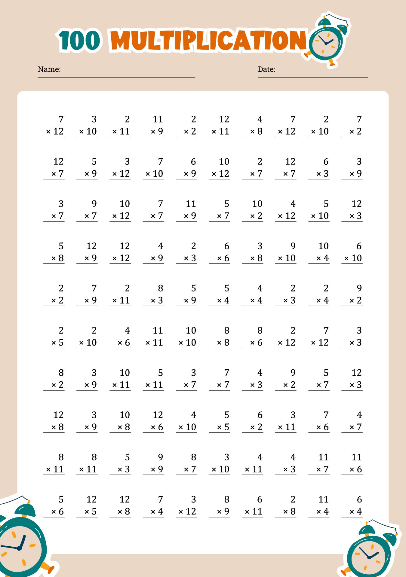 printable multiplication speed drills