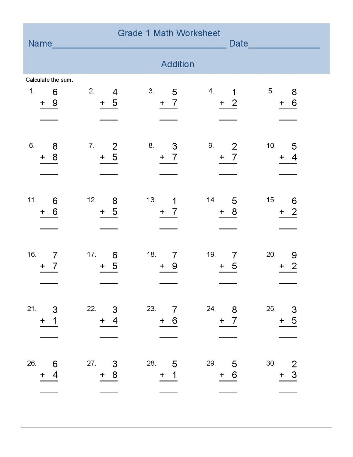 printable math worksheets 1st grade