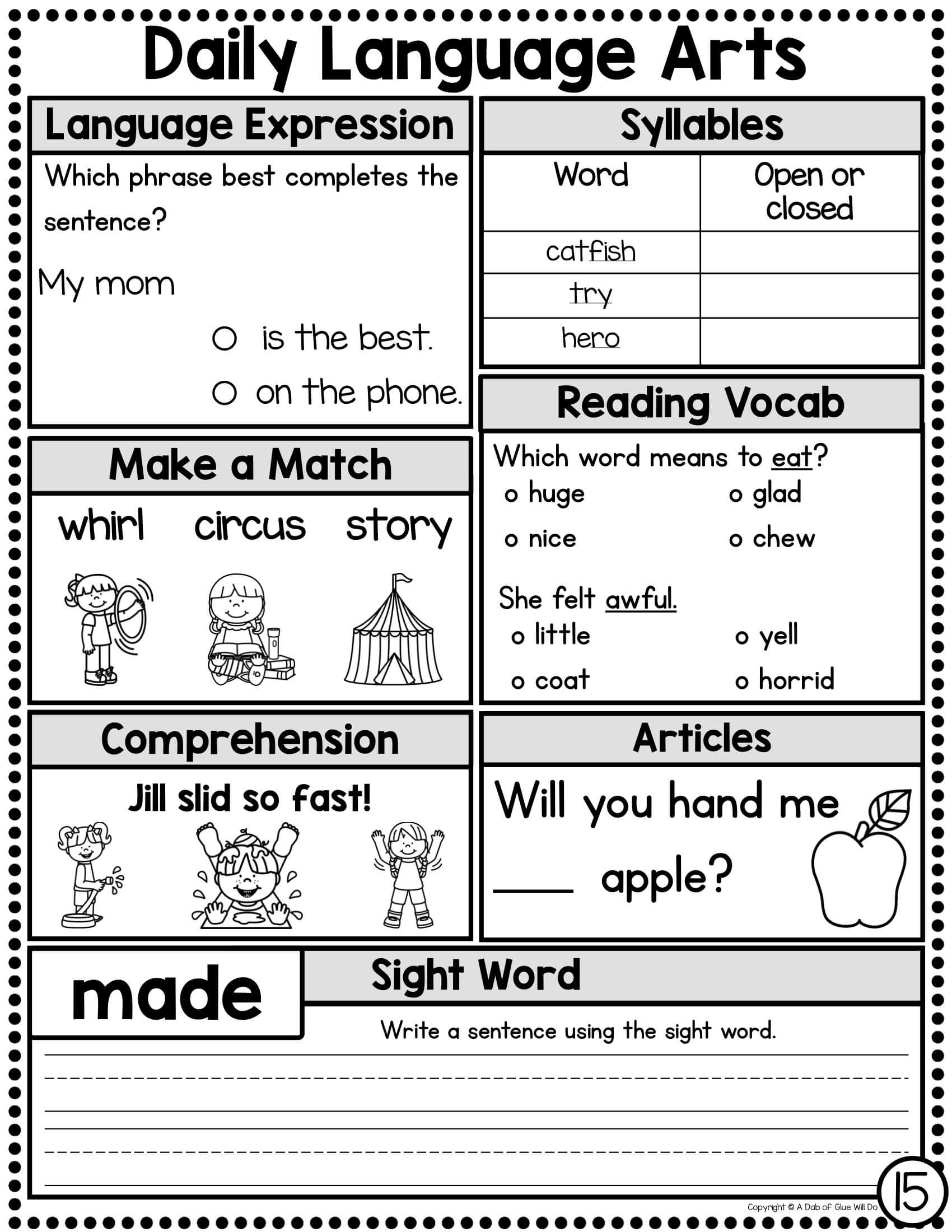 May Daily Literacy Review Journal For First Grade A Dab Of Glue Will Do