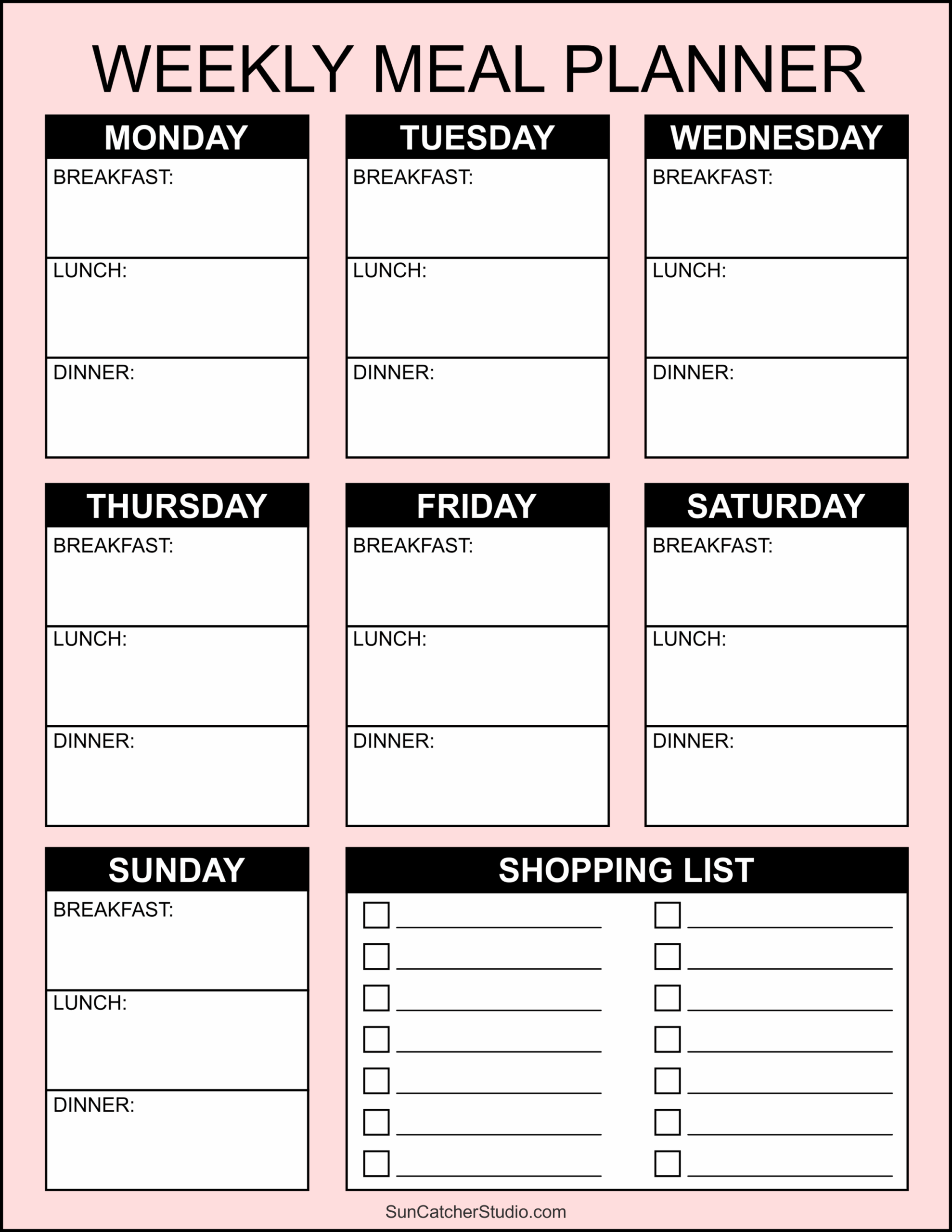 Meal Planners Printable Weekly Menu Templates PDF Free 